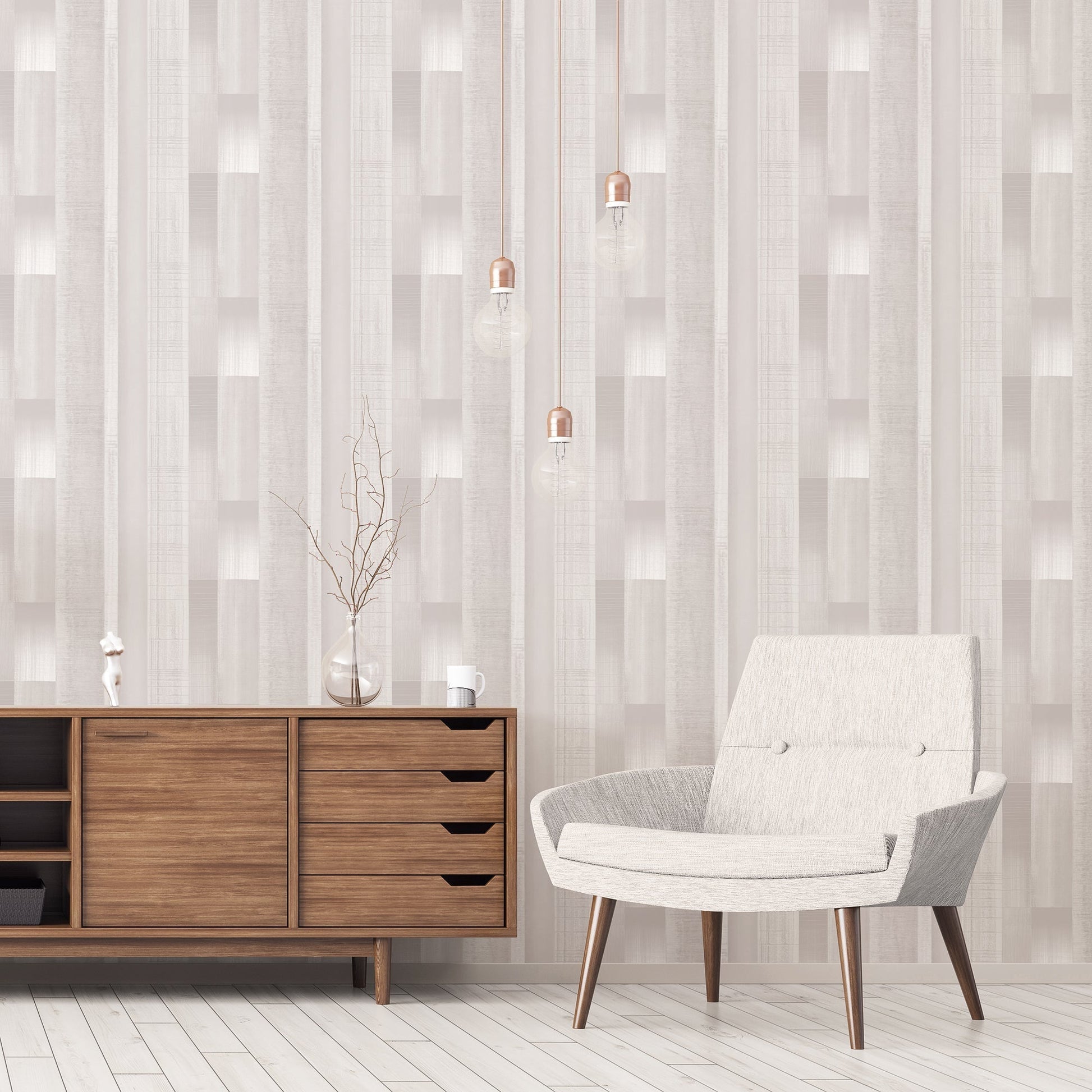Texstyle Agen Stripe Wallpaper - Warm Neutrals / Mica - Galerie - G56576 - Premier Wallcovering