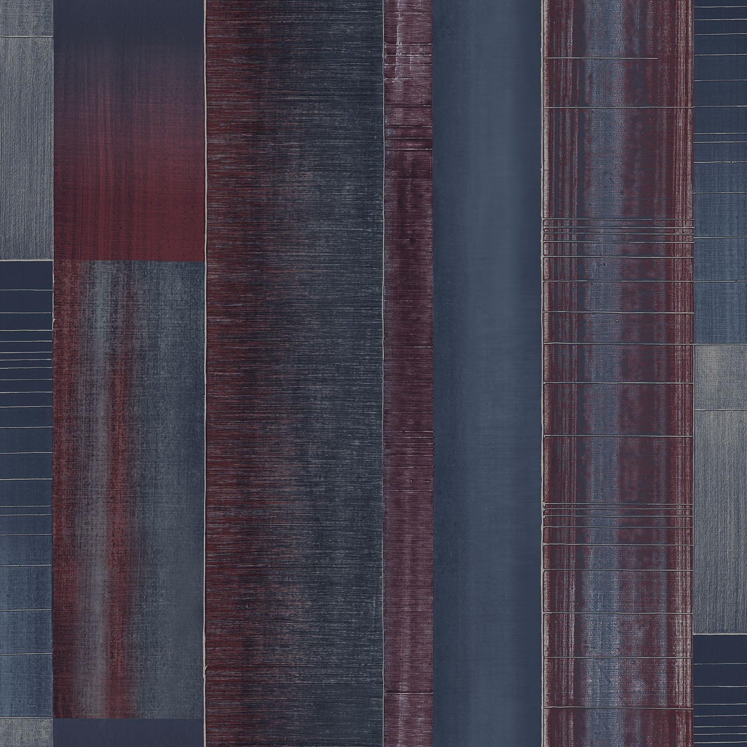 Texstyle Agen Stripe Wallpaper - Navy / Cranberry / Metallic Ink - Galerie - G56573 - Premier Wallcovering