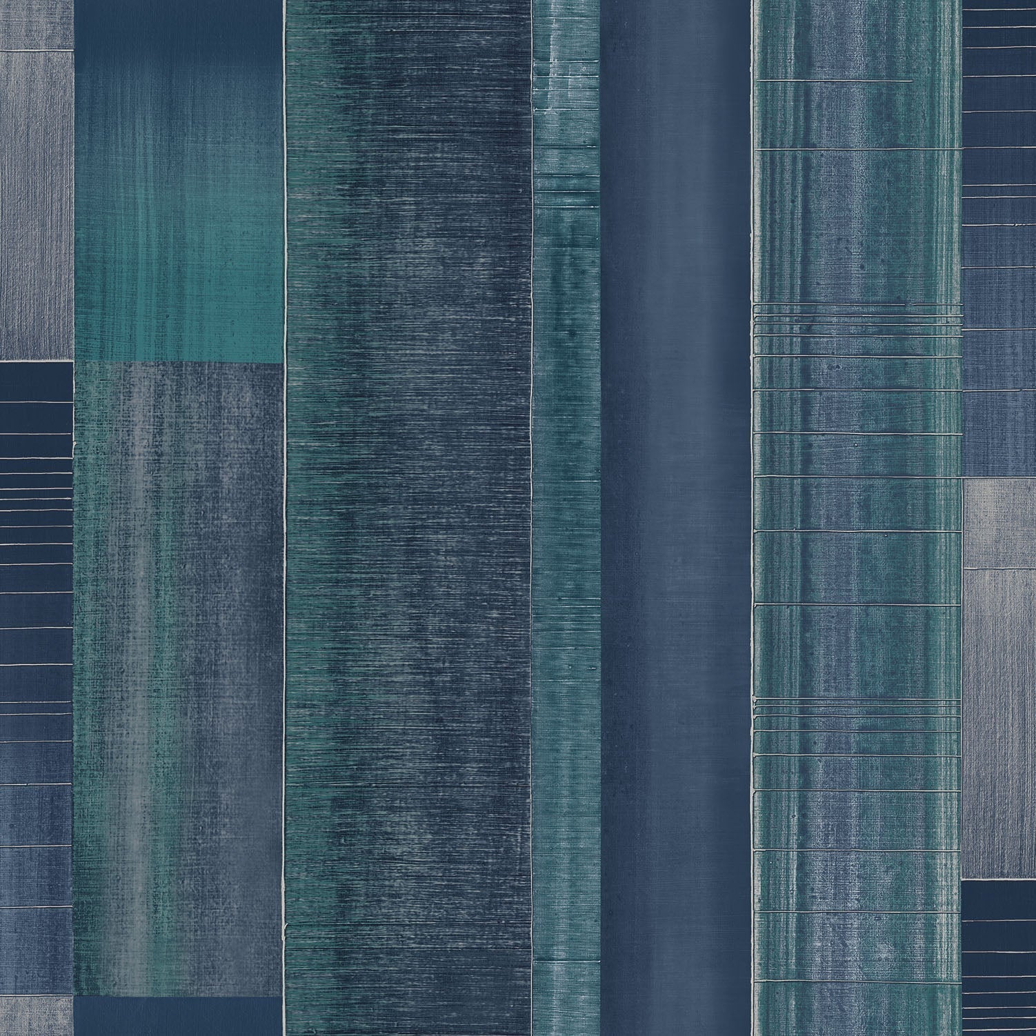 Texstyle Agen Stripe Wallpaper - Turquoise / Navy / Metallic Ink - Galerie - G56575 - Premier Wallcovering