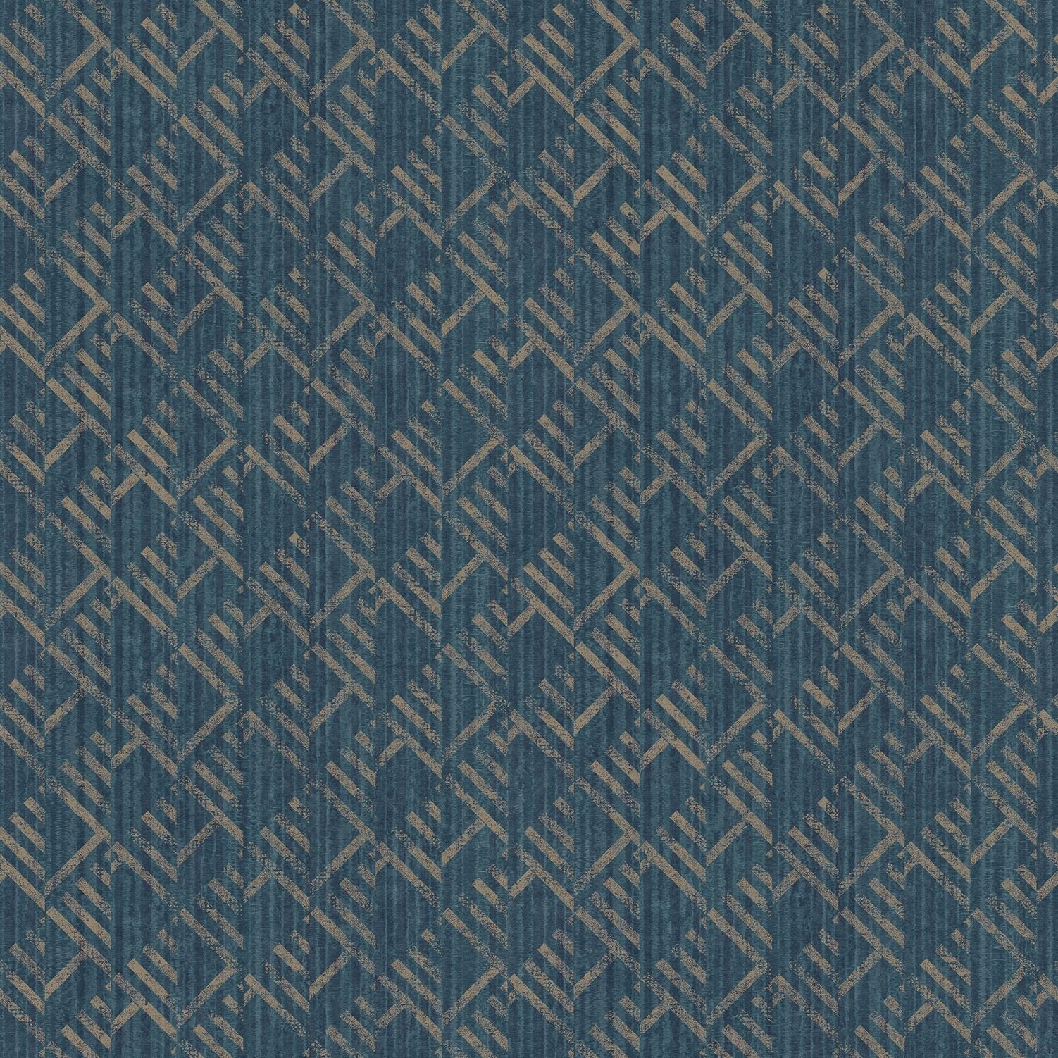 Texstyle Block Flock Wallpaper - Turquoise / Navy / Metallic Ink - Galerie - G56582 - Premier Wallcovering