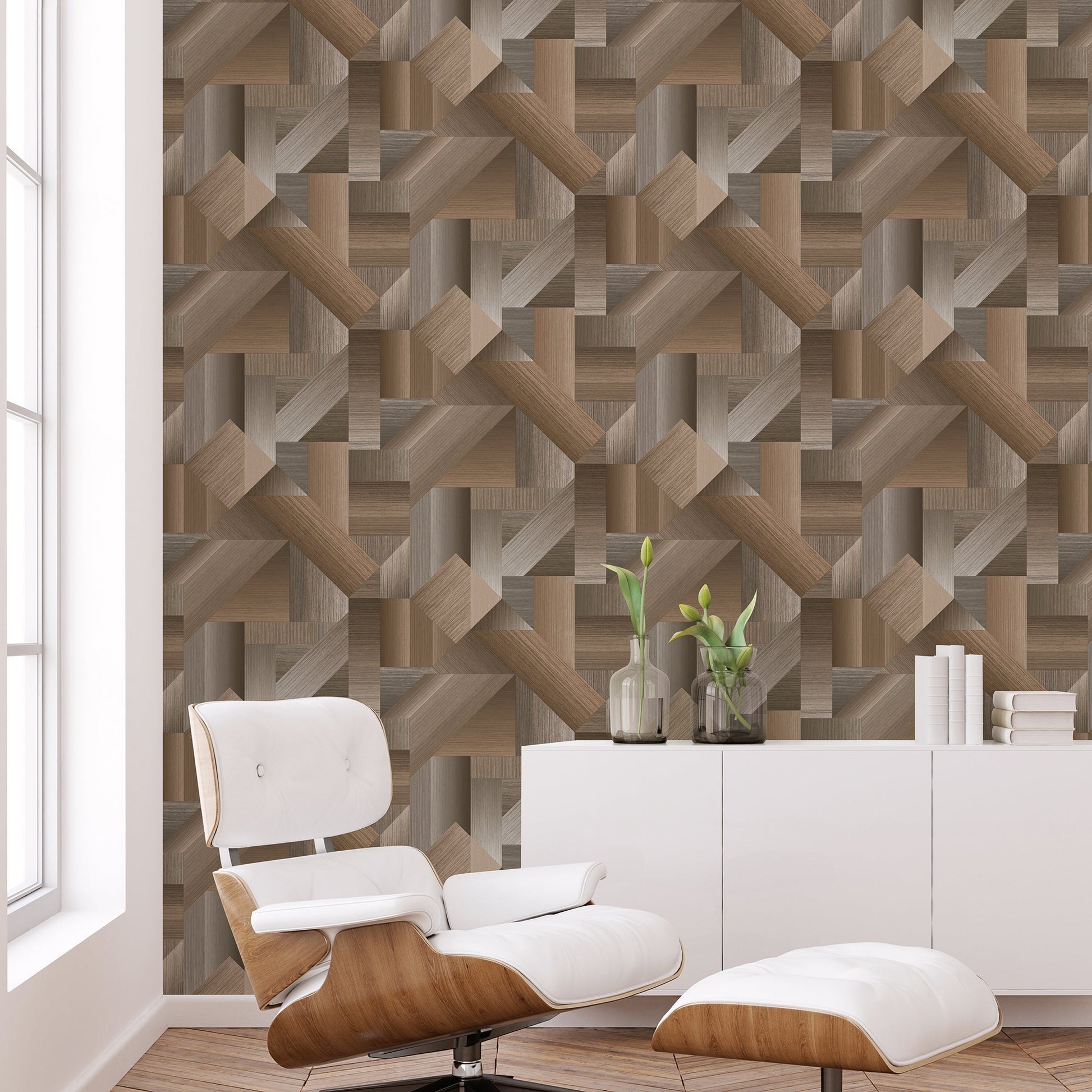 Texstyle Shape Shifter Wallpaper - Brown / Metallic Ink - Galerie - G56625 - Premier Wallcovering