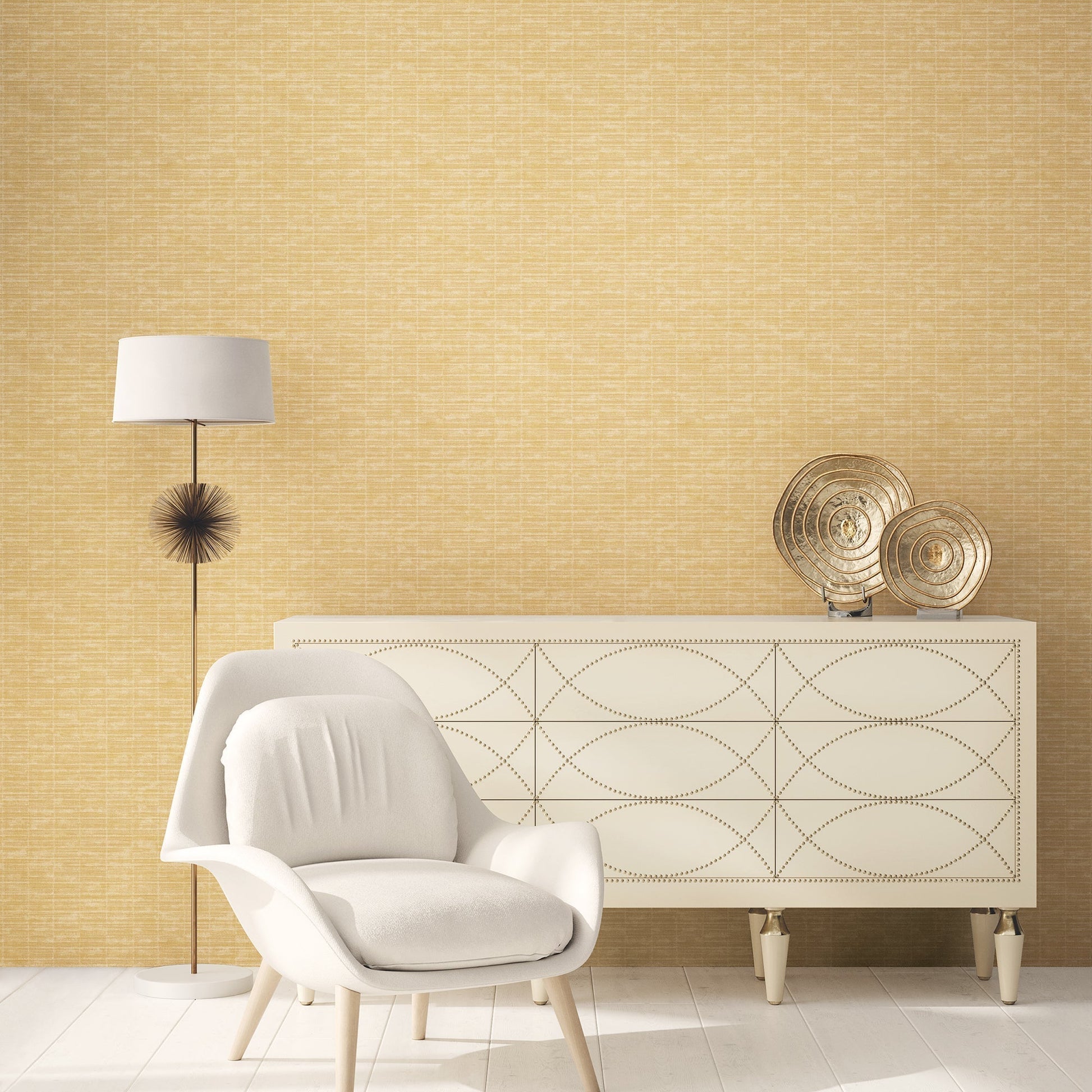 Texstyle Woven Weave Texture Wallpaper - Ochre / Metallic Gold - Galerie - G56636 - Premier Wallcovering