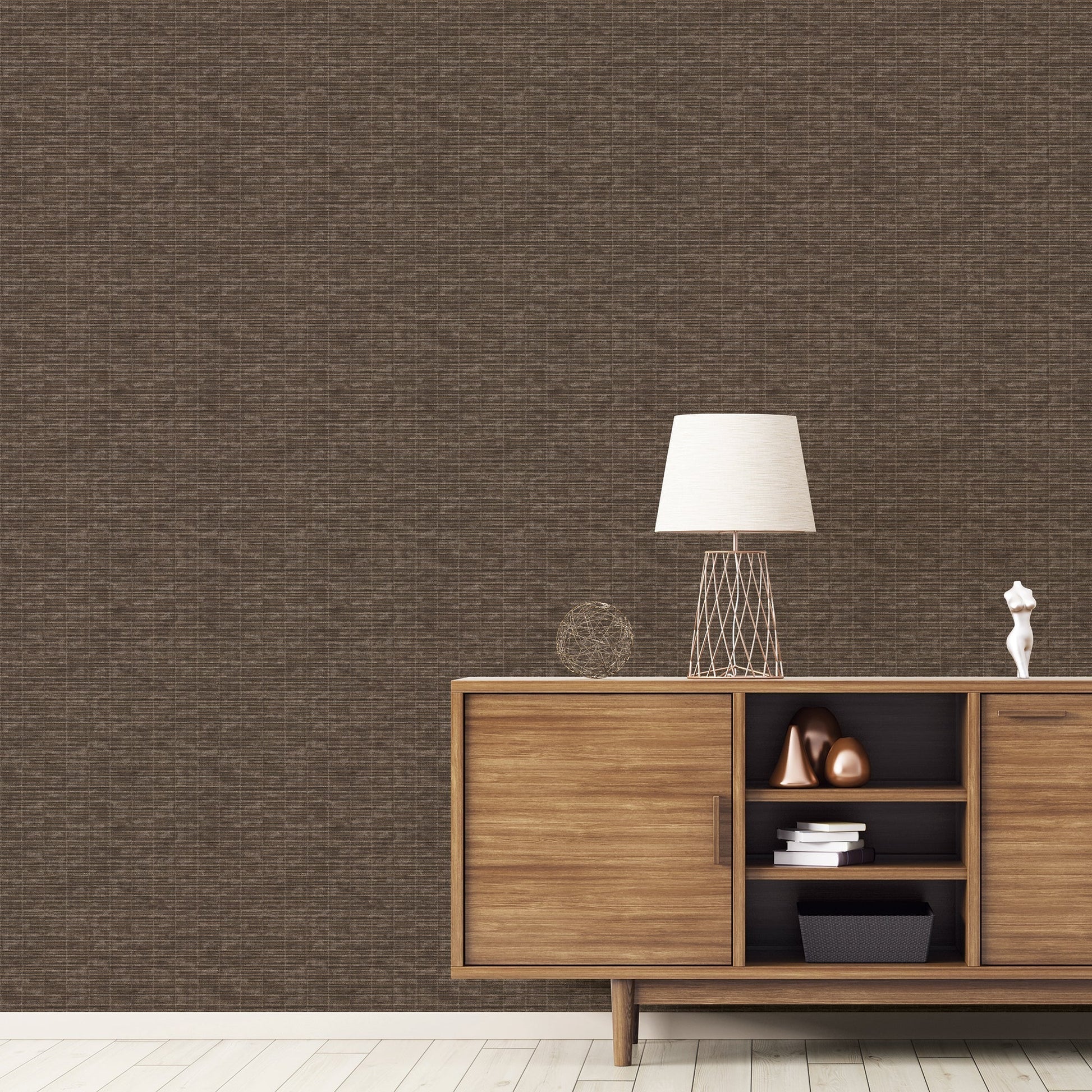 Texstyle Woven Weave Texture Wallpaper - Brown / Black / Metallic Ink - Galerie - G56633 - Premier Wallcovering