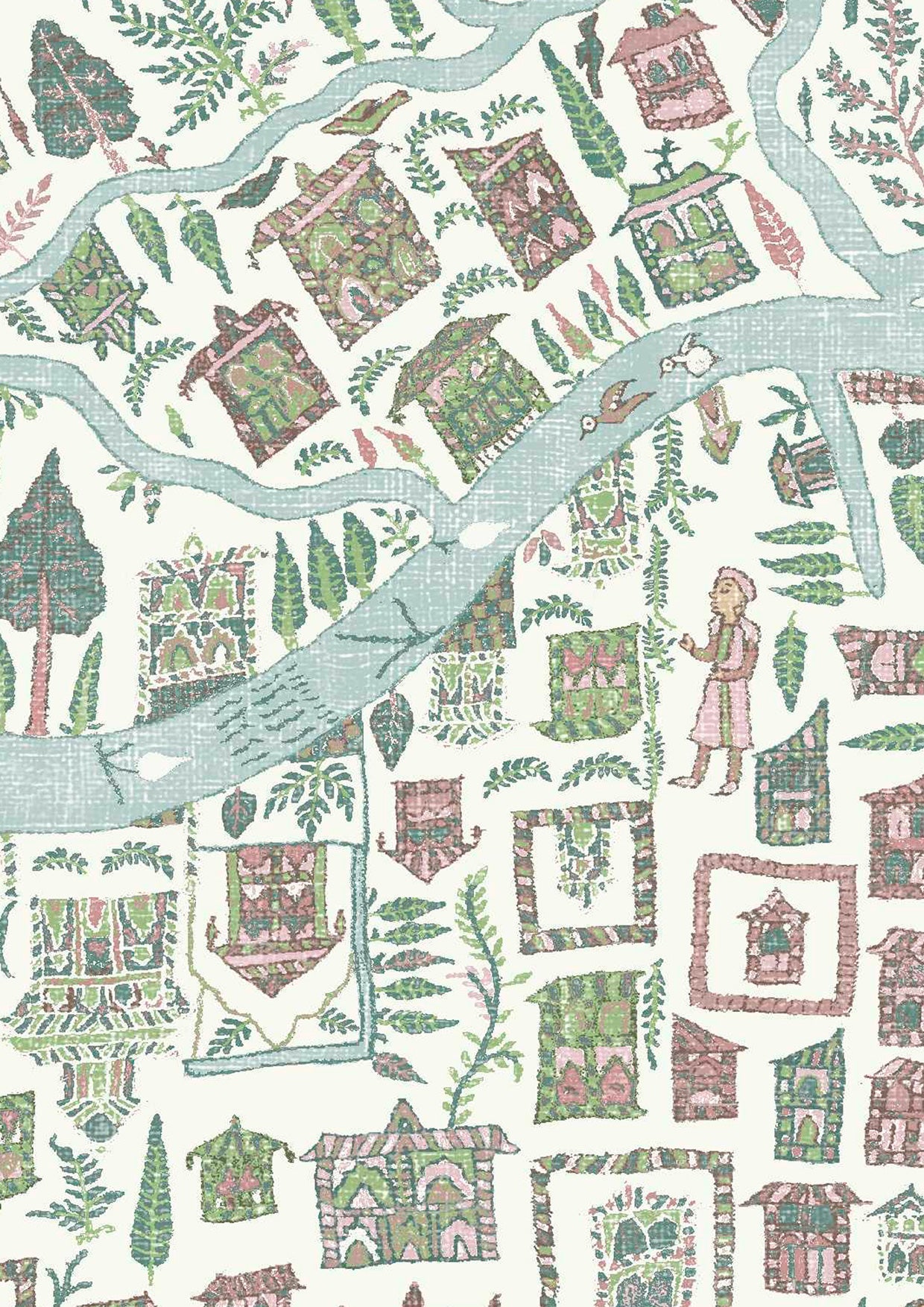 The Map Maxi Wallpaper - Pistachio Rose - Lewis & Wood - Premier Wallcovering