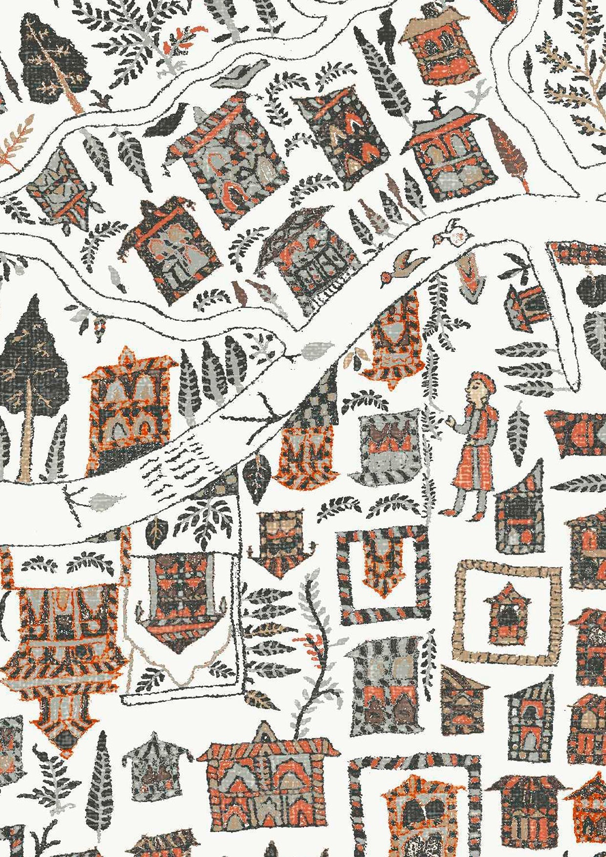 The Map Maxi Wallpaper - Satsuma Soot - Lewis & Wood - Premier Wallcovering