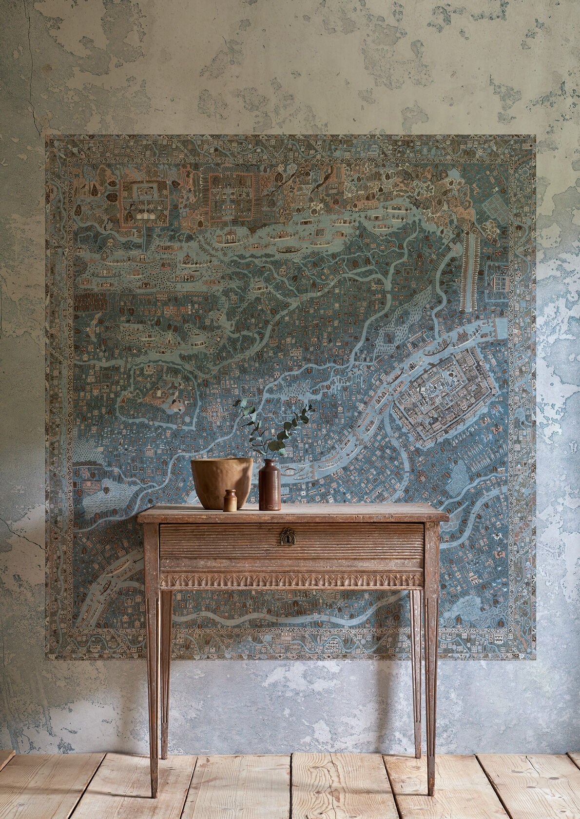 The Map Mini Wallpaper - Blue Almond - Lewis & Wood - Premier Wallcovering