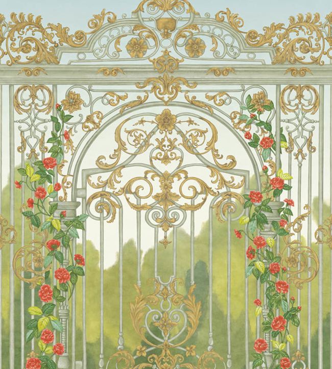 Tijou Gate Wallpaper - Spring Green, Soft Olive & Rouge - 118/8017 - Cole & Son - Premier Wallcovering