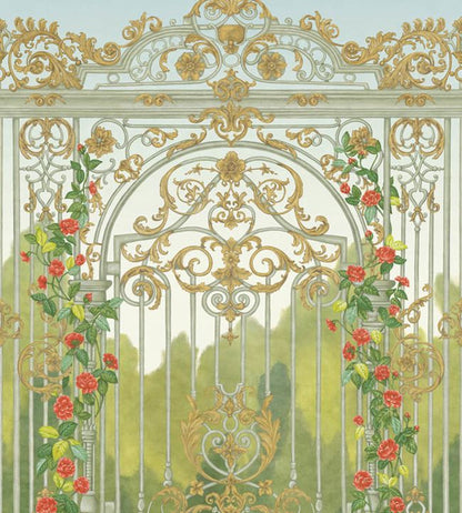 Tijou Gate Wallpaper - Spring Green, Soft Olive & Rouge - 118/8017 - Cole & Son - Premier Wallcovering