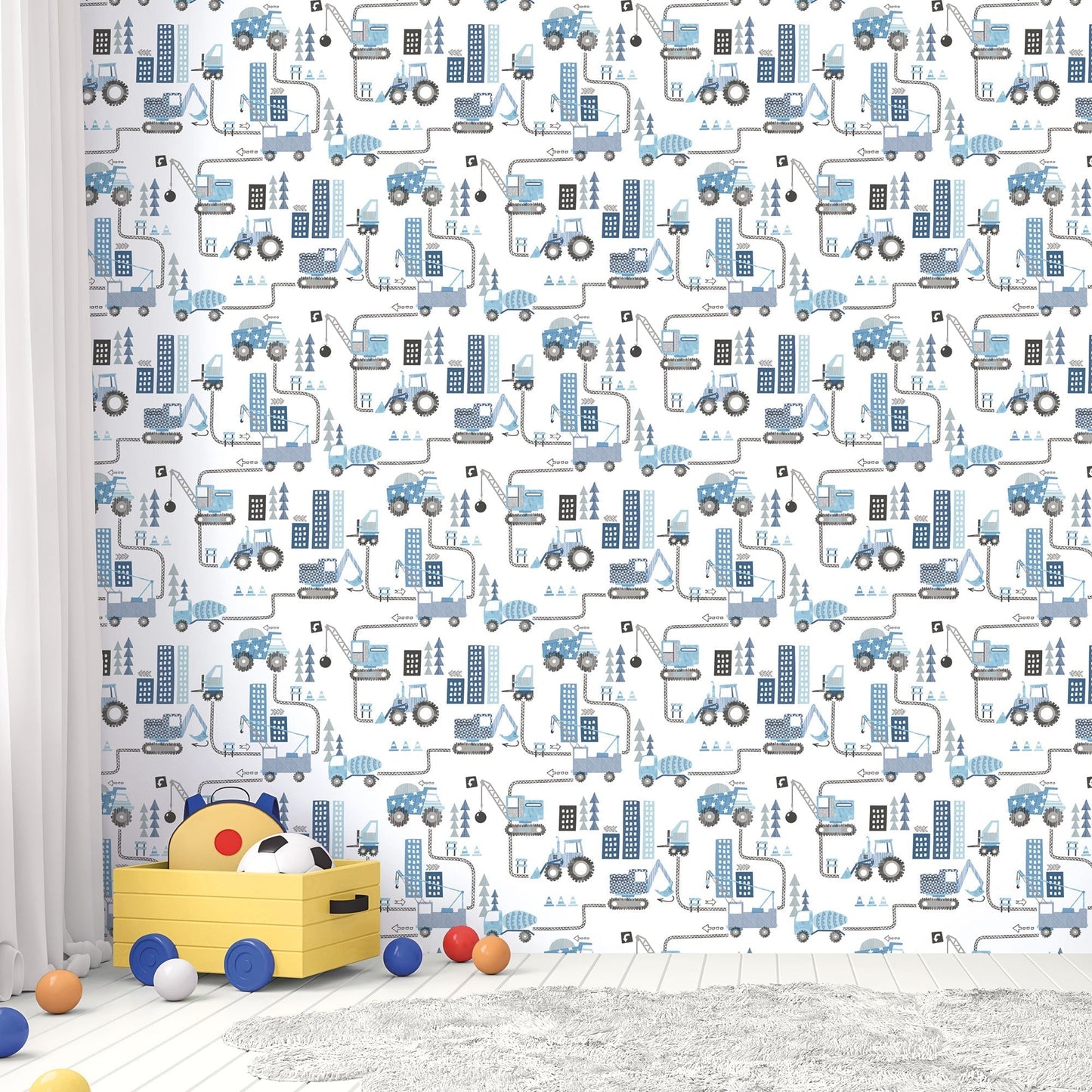 Tiny Tots 2 Construction Wallpaper - Blues - Galerie - G78360 - Premier Wallcovering