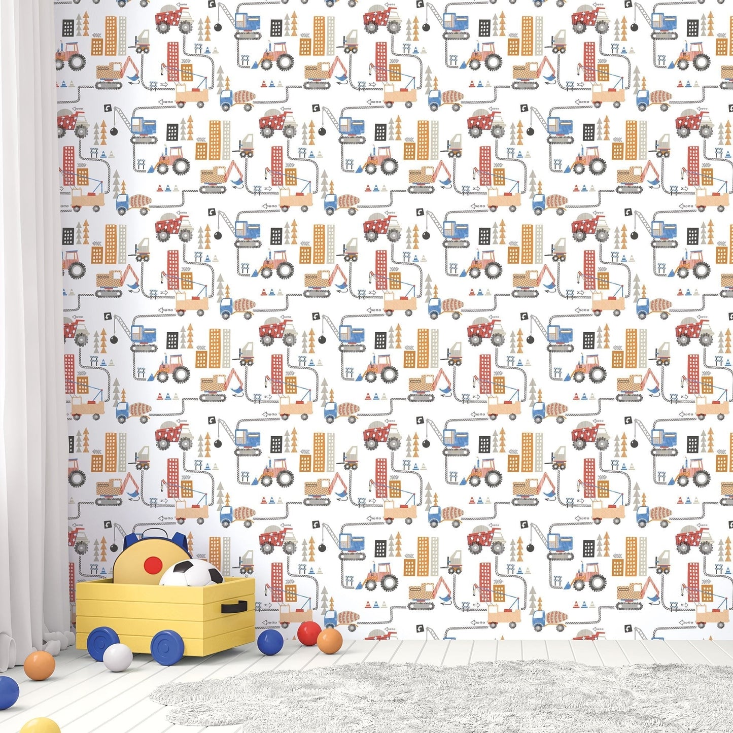 Tiny Tots 2 Construction Wallpaper - Red / Blue / Orange - Galerie - G78361 - Premier Wallcovering