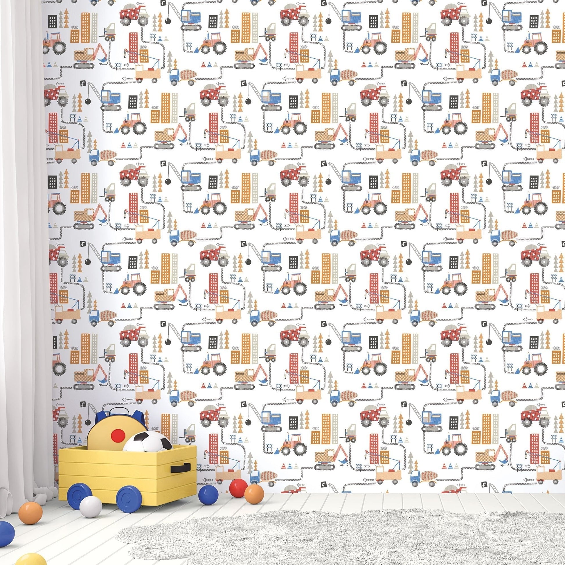 Tiny Tots 2 Construction Wallpaper - Red / Blue / Orange - Galerie - G78361 - Premier Wallcovering