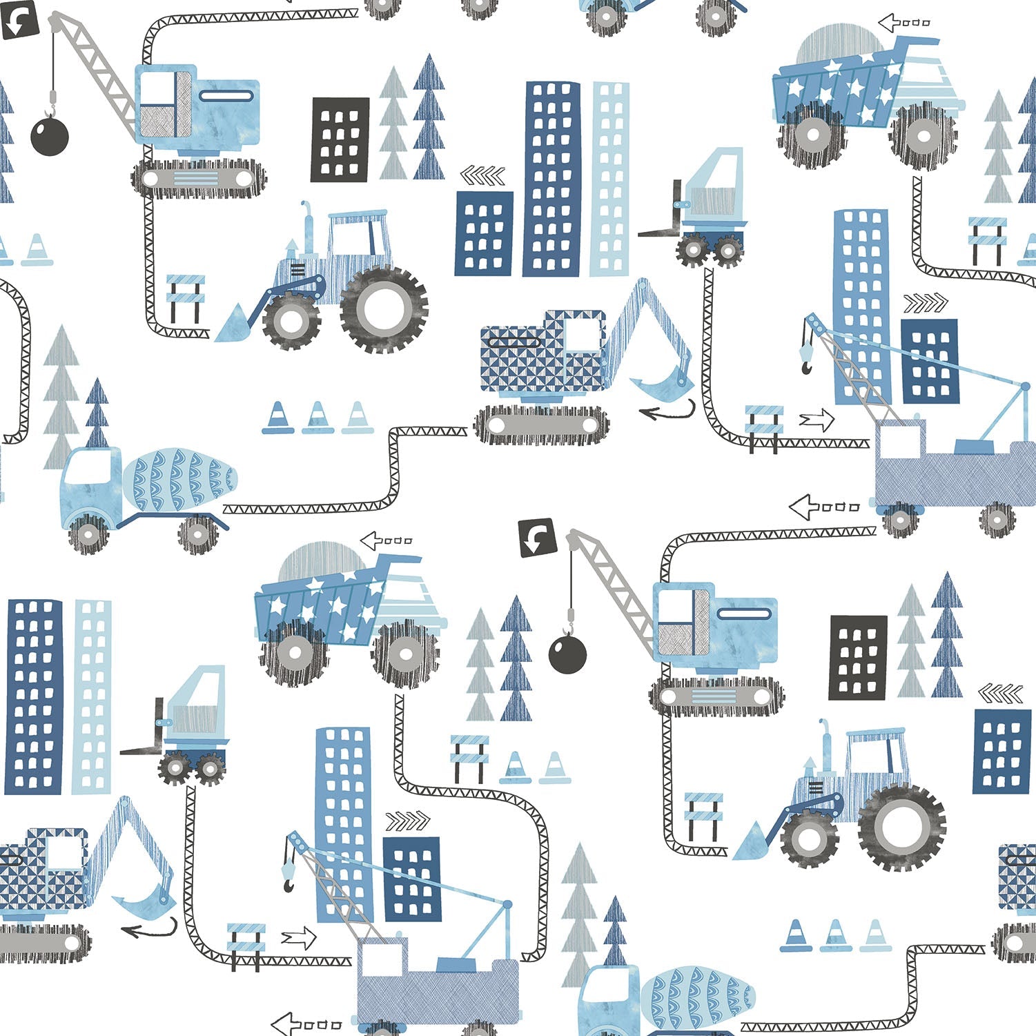 Tiny Tots 2 Construction Wallpaper - Blues - Galerie - G78360 - Premier Wallcovering