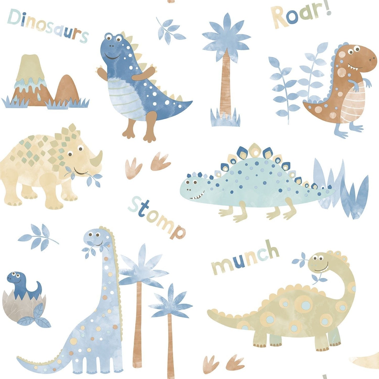 Tiny Tots 2 Dinosaurs Wallpaper - Blue / Beige - Galerie - G78363 - Premier Wallcovering