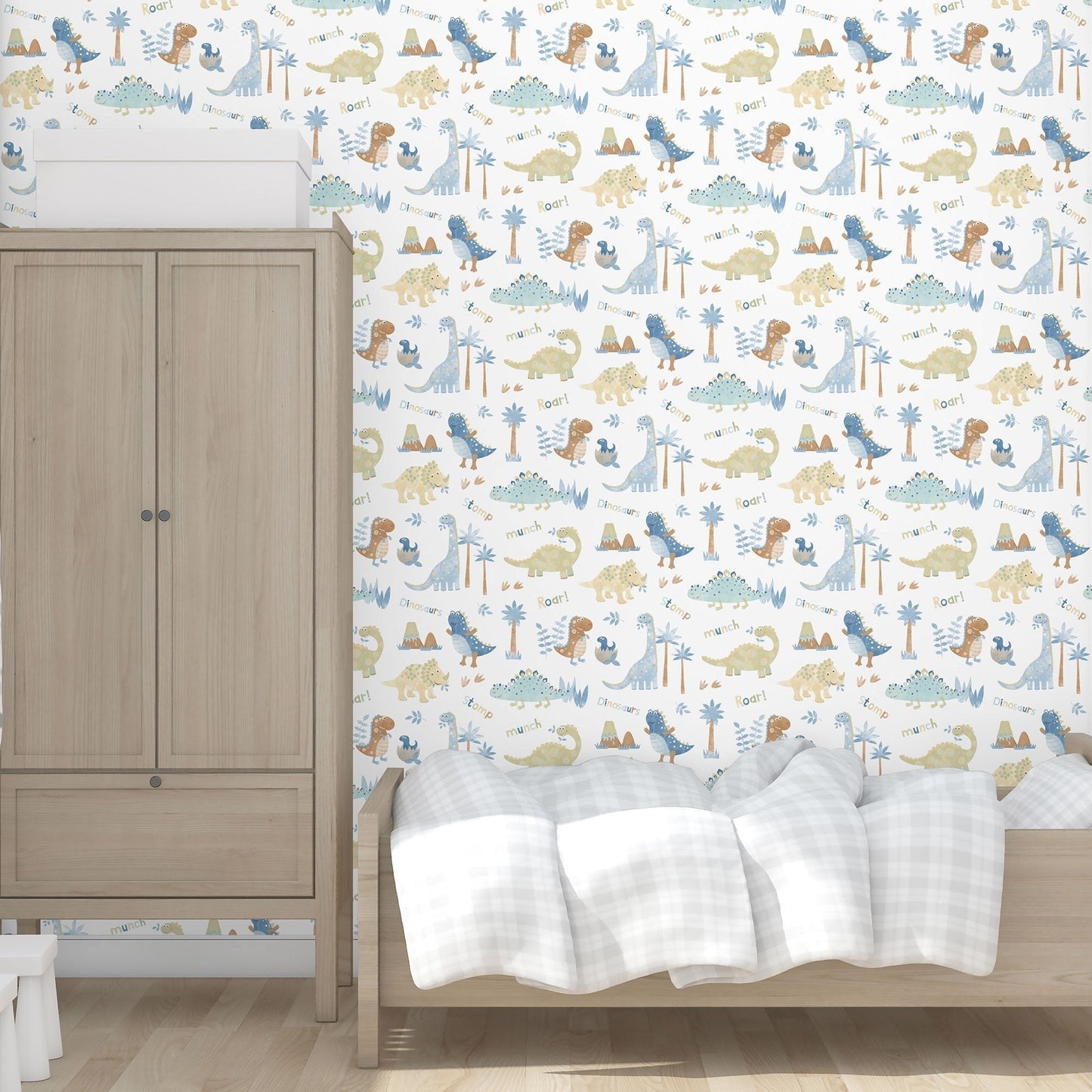 Tiny Tots 2 Dinosaurs Wallpaper - Blue / Beige - Galerie - G78363 - Premier Wallcovering