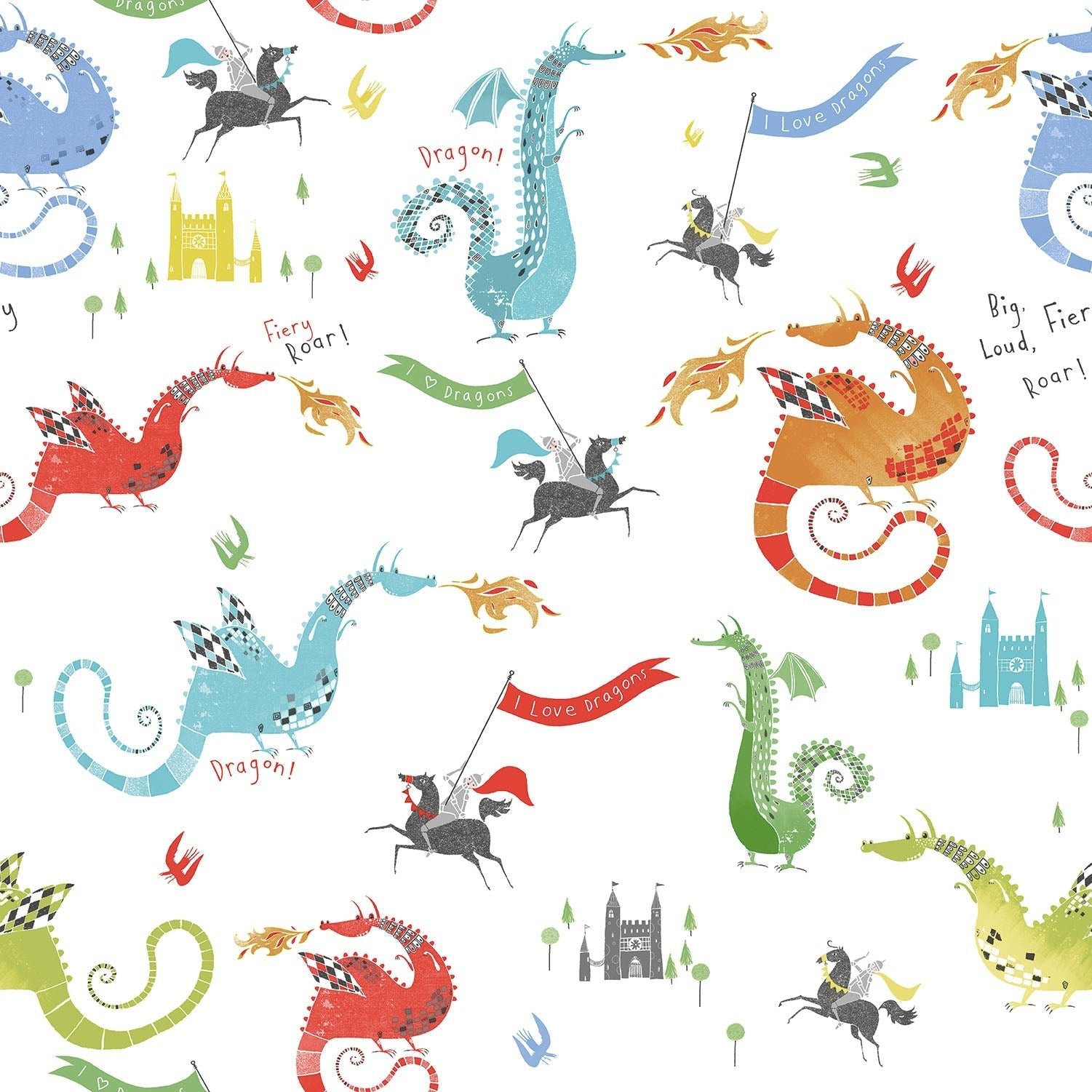 Tiny Tots 2 Dragons Wallpaper - Bright Colours - Galerie - G78368 - Premier Wallcovering