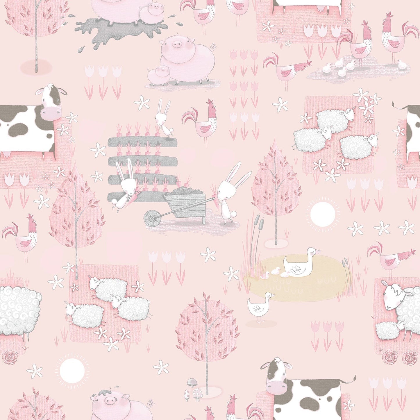 Tiny Tots 2 Farmland Wallpaper - Pink / Grey / Beige - Galerie - G78376 - Premier Wallcovering