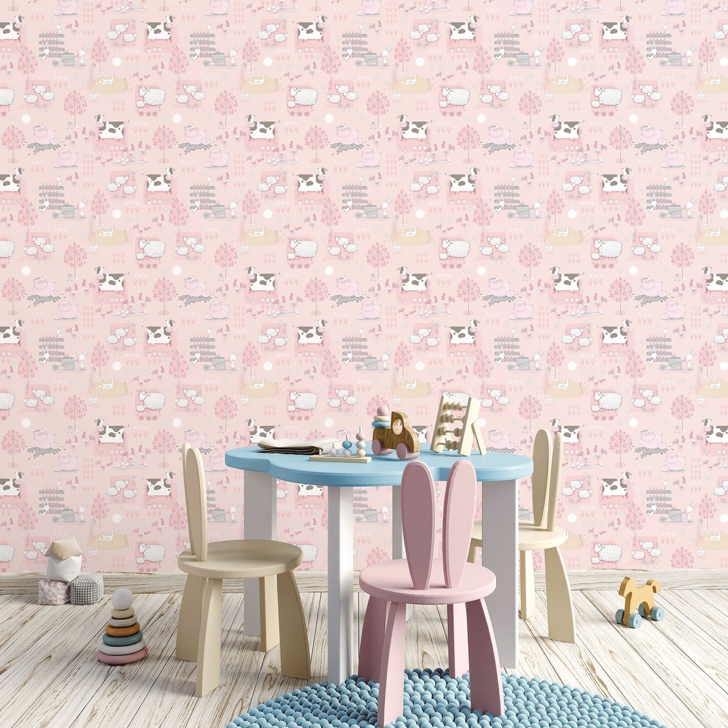 Tiny Tots 2 Farmland Wallpaper - Pink / Grey / Beige - Galerie - G78376 - Premier Wallcovering