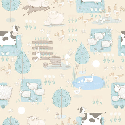 Tiny Tots 2 Farmland Wallpaper - Beige / Turquoise - Galerie - G78374 - Premier Wallcovering