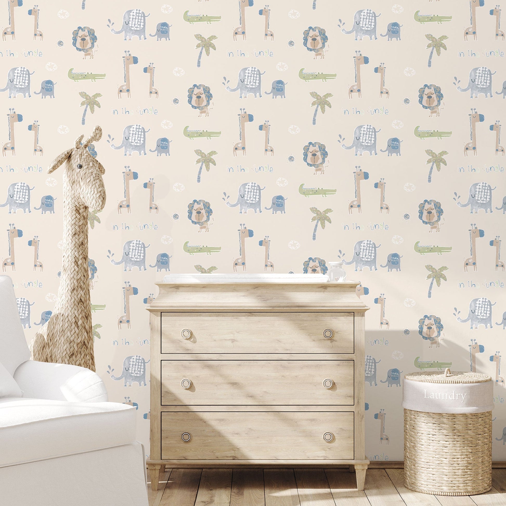 Tiny Tots 2 Jungle Friends Wallpaper - Beige / Safari Green - Galerie - G78378 - Premier Wallcovering