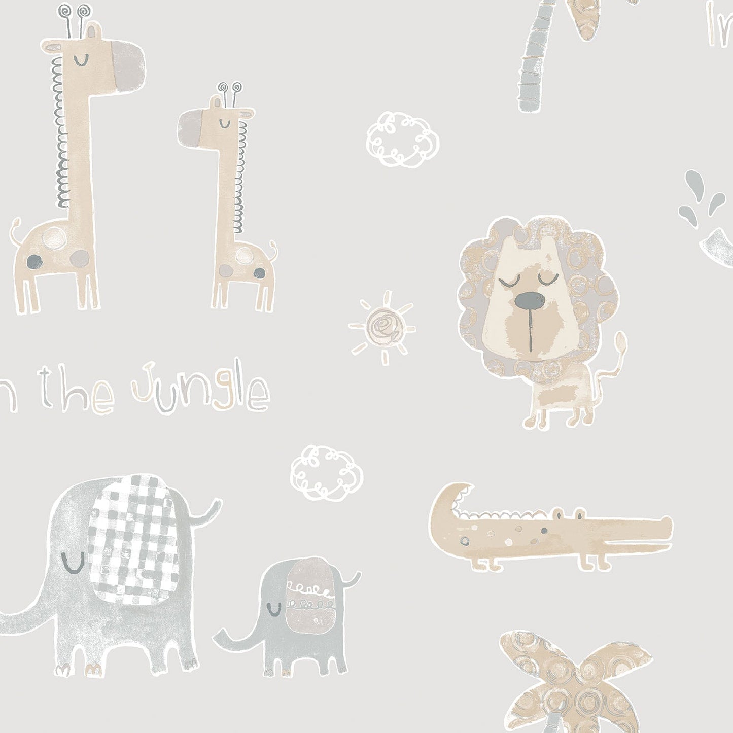 Tiny Tots 2 Jungle Friends Wallpaper - Greige / Tan - Galerie - G78379 - Premier Wallcovering