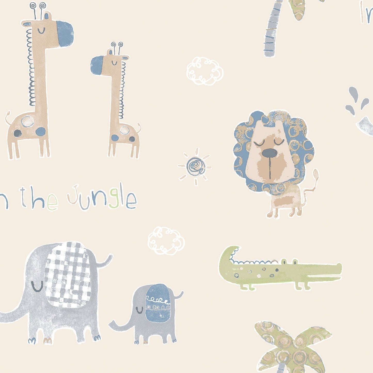 Tiny Tots 2 Jungle Friends Wallpaper - Beige / Safari Green - Galerie - G78378 - Premier Wallcovering