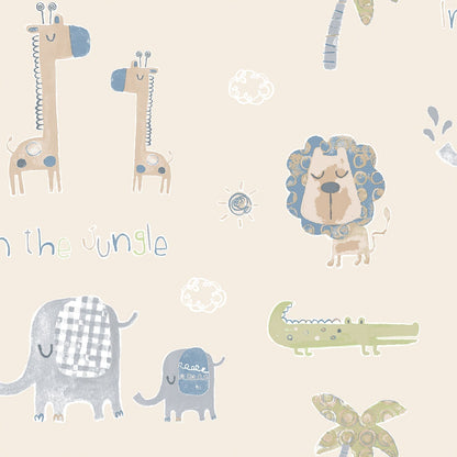 Tiny Tots 2 Jungle Friends Wallpaper - Beige / Safari Green - Galerie - G78378 - Premier Wallcovering