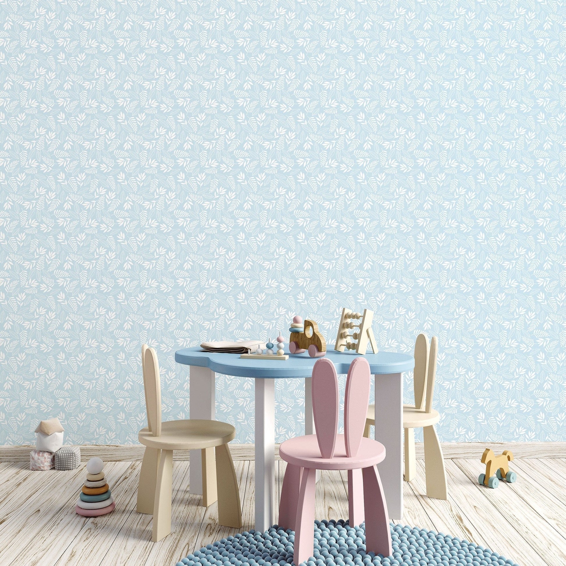 Tiny Tots 2 Koala Leaf Wallpaper - Light Blue - Galerie - G78381 - Premier Wallcovering