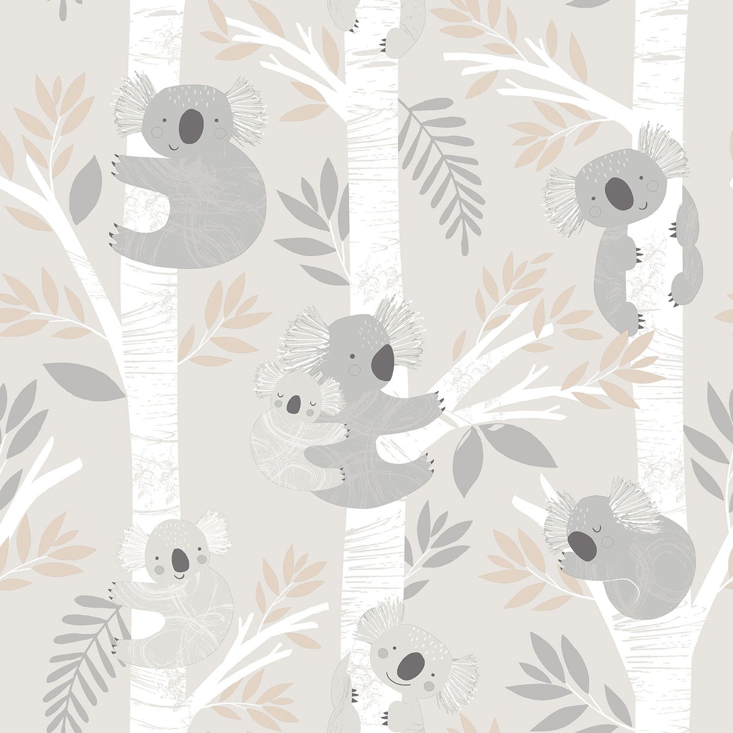 Tiny Tots 2 Koalas Wallpaper - Greige / Tan / Glitter - Galerie - G78385 - Premier Wallcovering