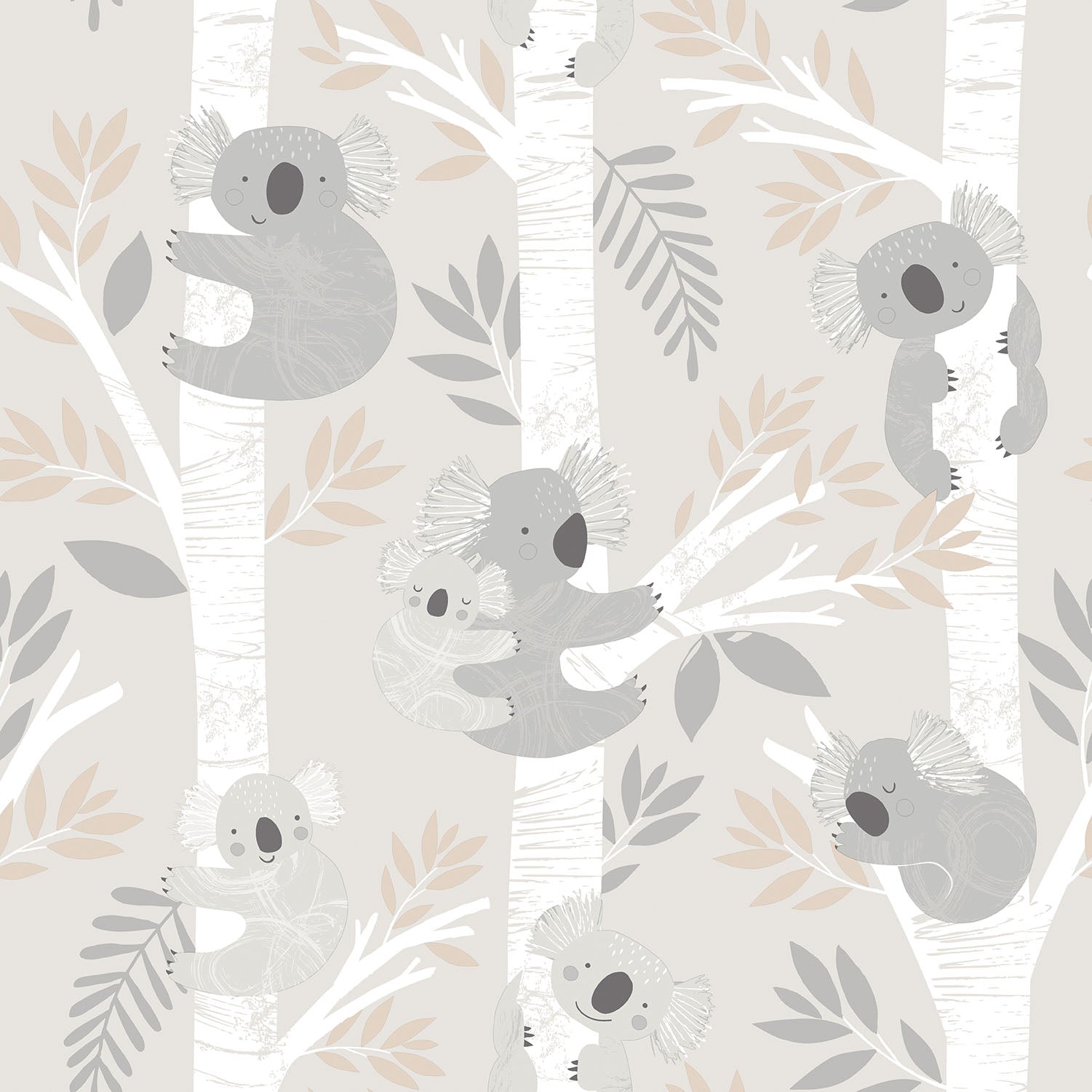 Tiny Tots 2 Koalas Wallpaper - Greige / Tan / Glitter - Galerie - G78385 - Premier Wallcovering