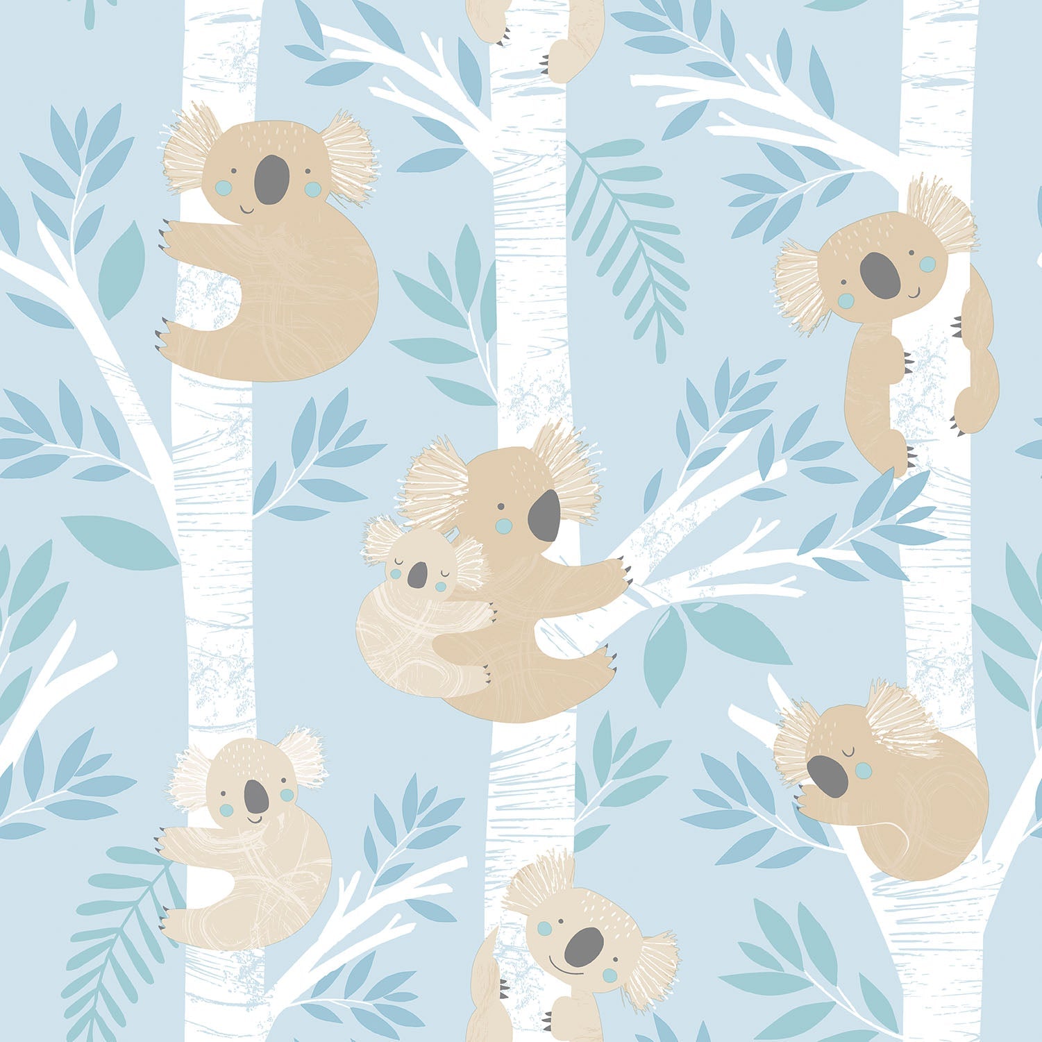 Tiny Tots 2 Koalas Wallpaper - Light Blues / Glitter - Galerie - G78386 - Premier Wallcovering