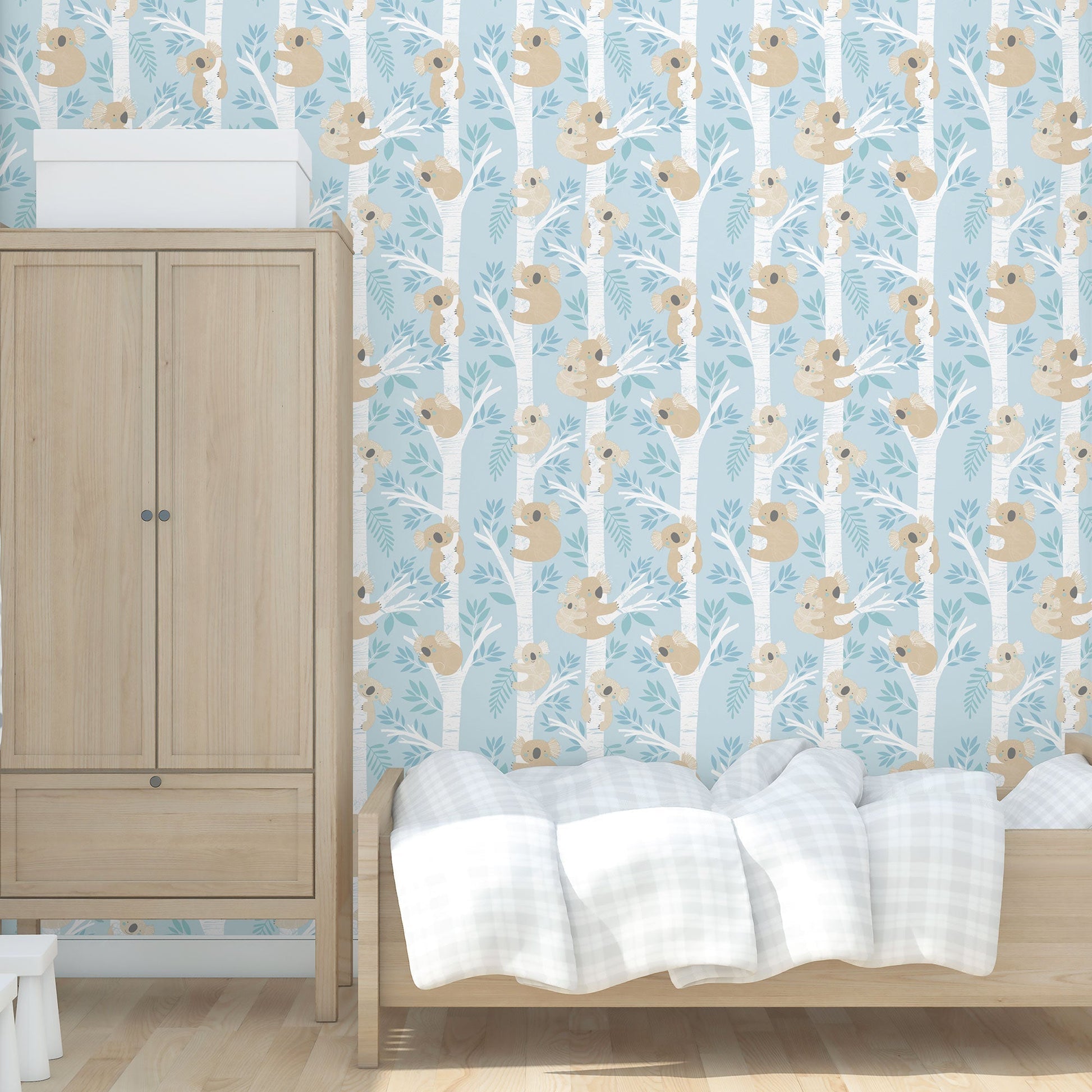 Tiny Tots 2 Koalas Wallpaper - Light Blues / Glitter - Galerie - G78386 - Premier Wallcovering