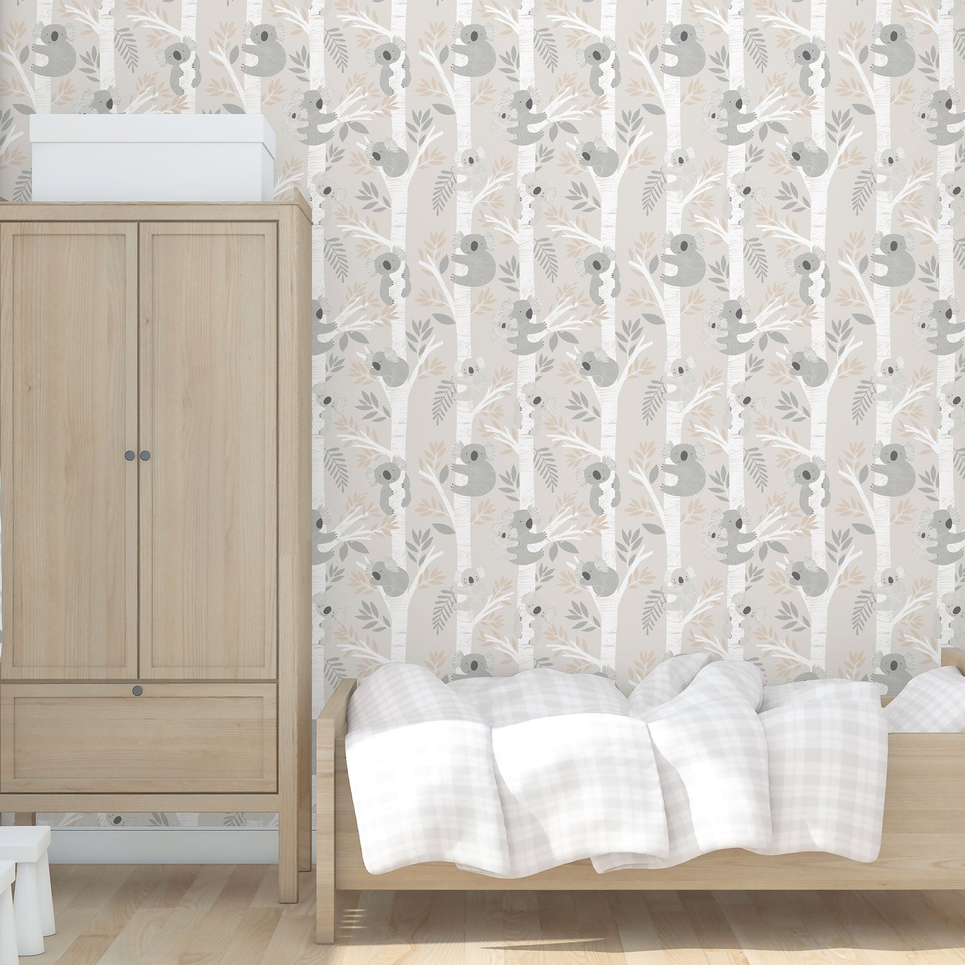 Tiny Tots 2 Koalas Wallpaper - Greige / Tan / Glitter - Galerie - G78385 - Premier Wallcovering