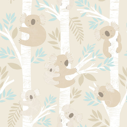 Tiny Tots 2 Koalas Wallpaper - Beige / Turquoise / Glitter - Galerie - G78384 - Premier Wallcovering