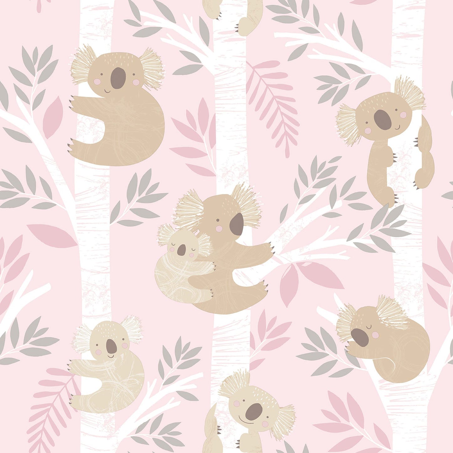 Tiny Tots 2 Koalas Wallpaper - Pink / Grey / Glitter - Galerie - G78387 - Premier Wallcovering