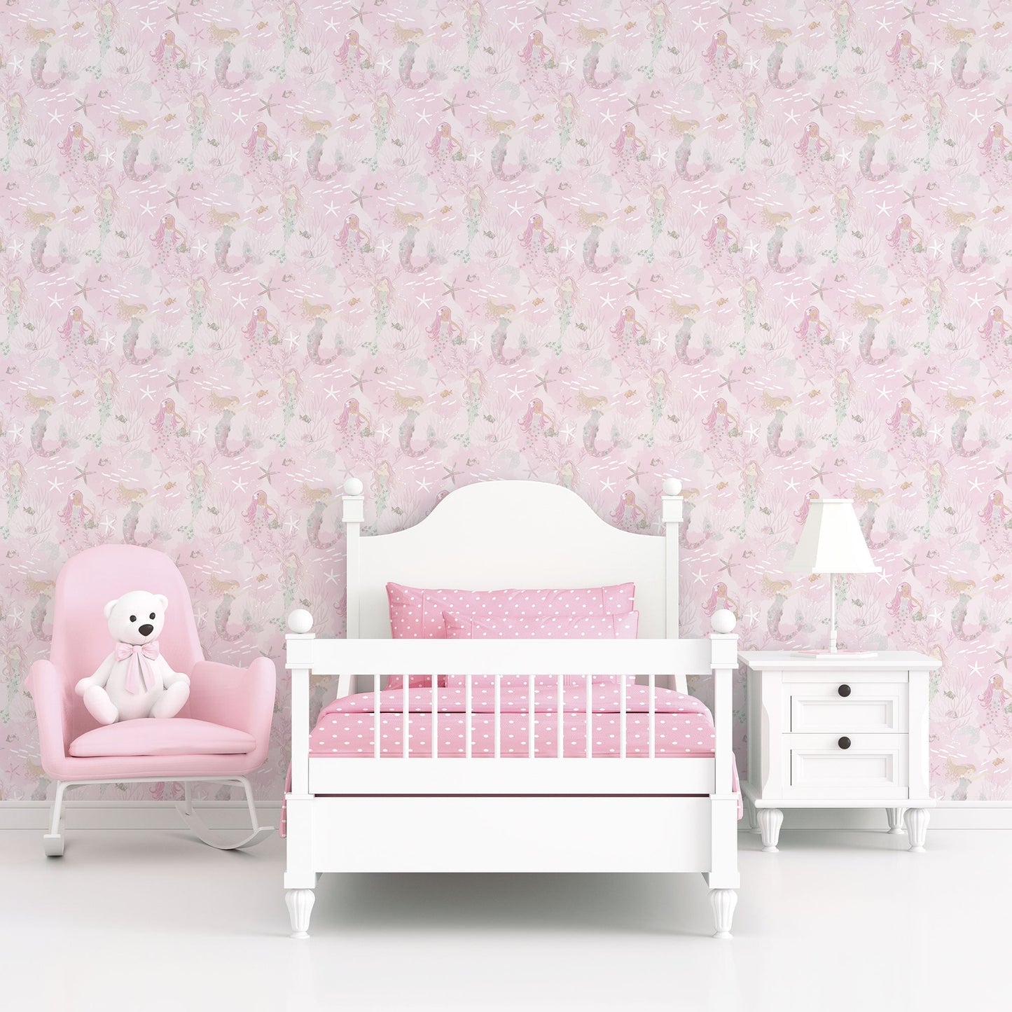Tiny Tots 2 Mermaids Wallpaper - Pink / Grey / Glitter - Galerie - G78390 - Premier Wallcovering