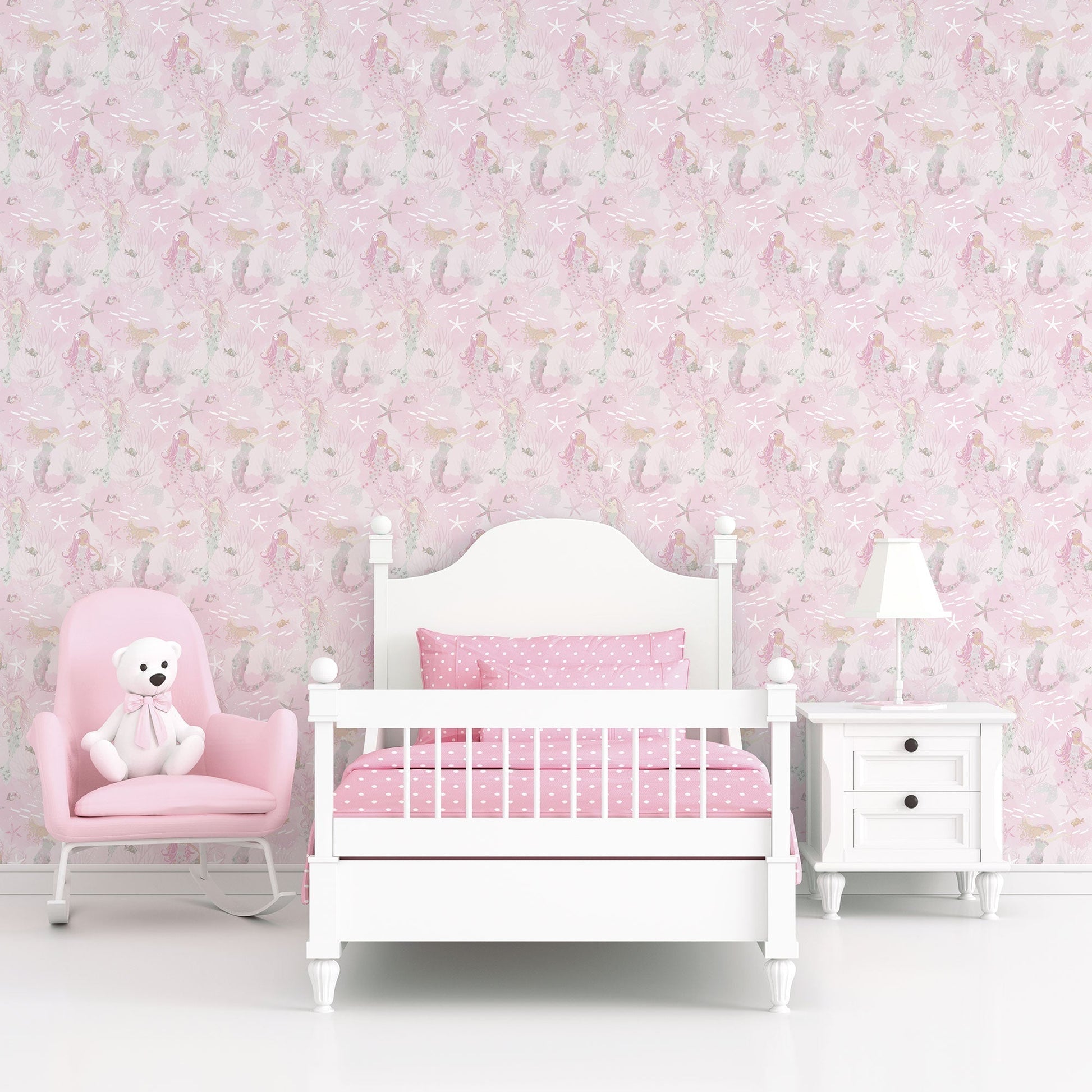 Tiny Tots 2 Mermaids Wallpaper - Pink / Grey / Glitter - Galerie - G78390 - Premier Wallcovering