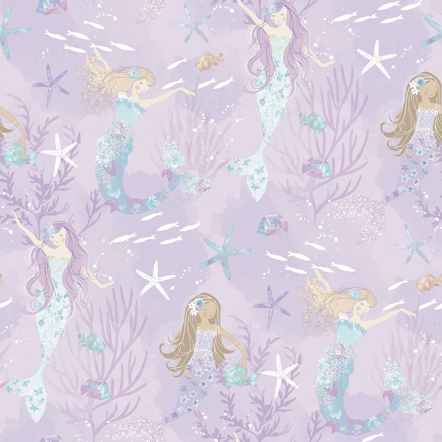 Tiny Tots 2 Mermaids Wallpaper - Purple / Turquoise / Glitter - Galerie - G78391 - Premier Wallcovering