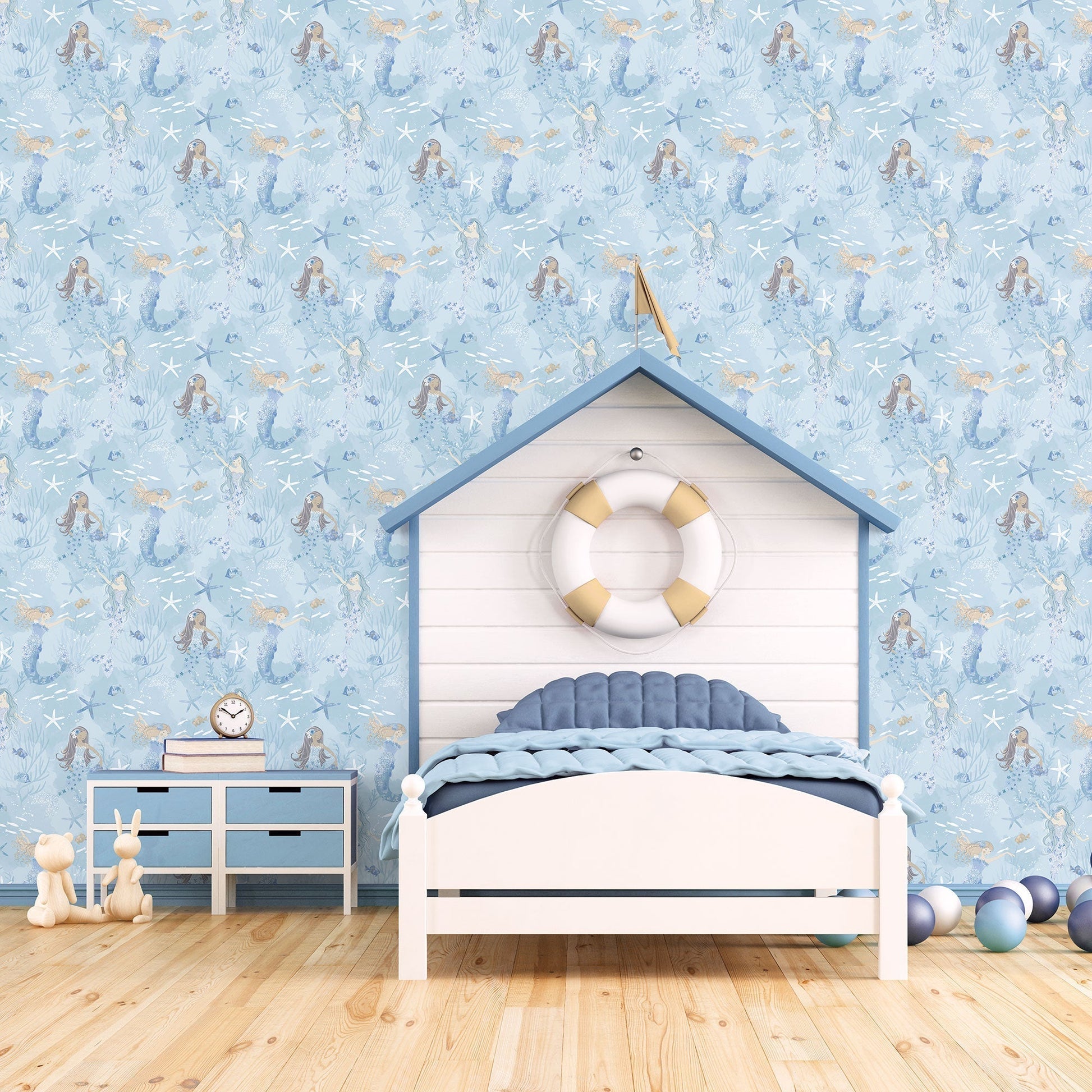 Tiny Tots 2 Mermaids Wallpaper - Blues / Purple / Glitter - Galerie - G78388 - Premier Wallcovering