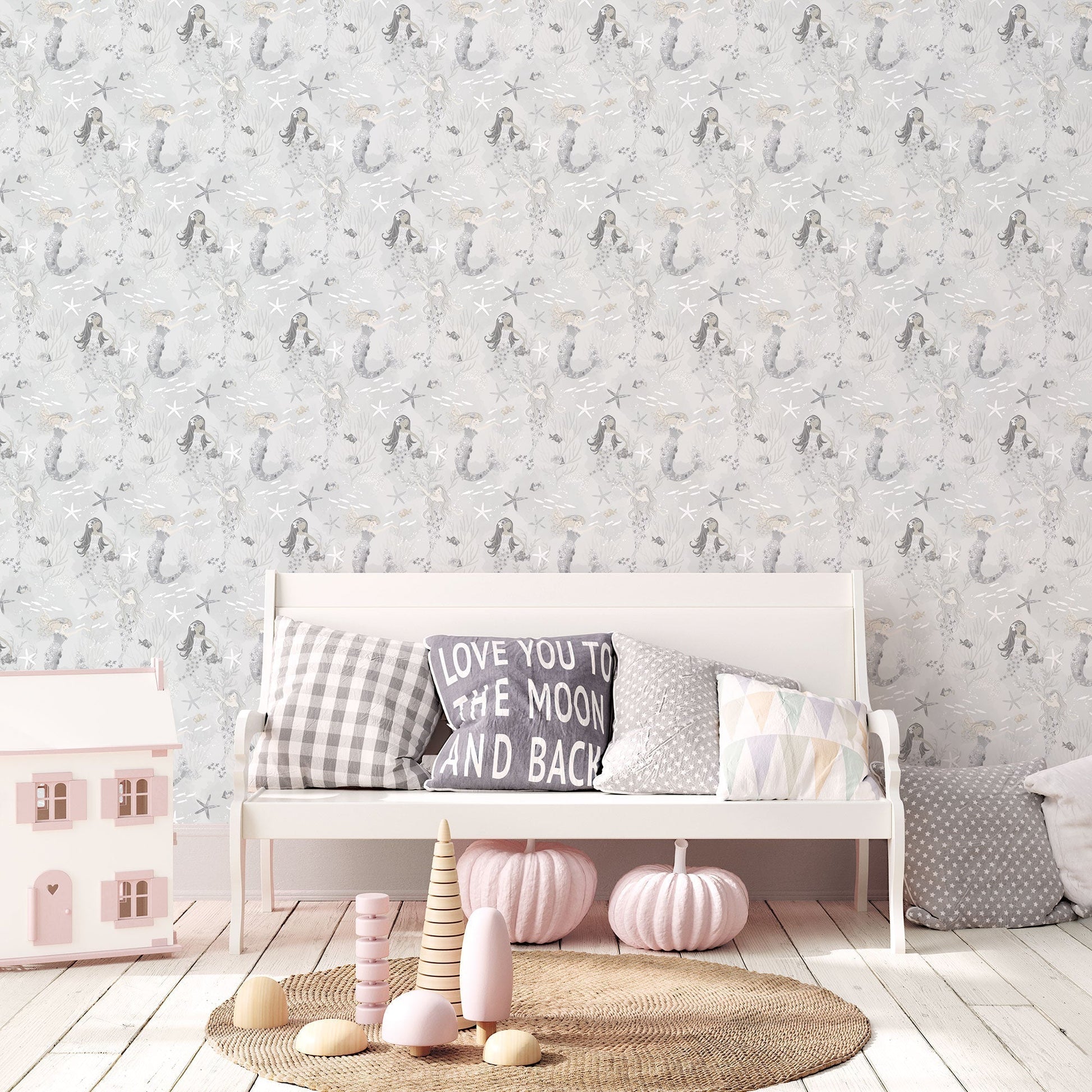 Tiny Tots 2 Mermaids Wallpaper - Grey / Silver / Glitter - Galerie - G78389 - Premier Wallcovering