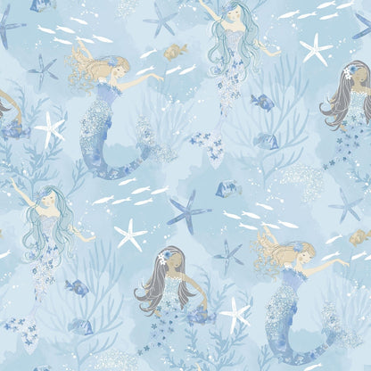 Tiny Tots 2 Mermaids Wallpaper - Blues / Purple / Glitter - Galerie - G78388 - Premier Wallcovering