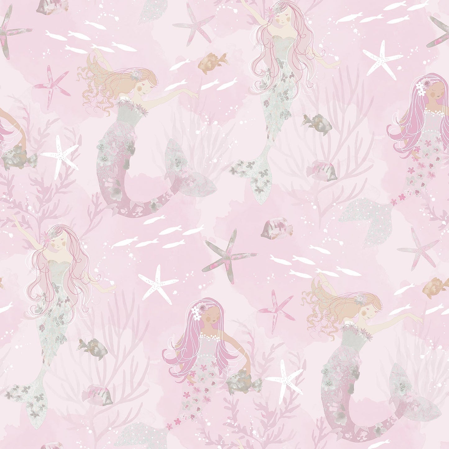 Tiny Tots 2 Mermaids Wallpaper - Pink / Grey / Glitter - Galerie - G78390 - Premier Wallcovering
