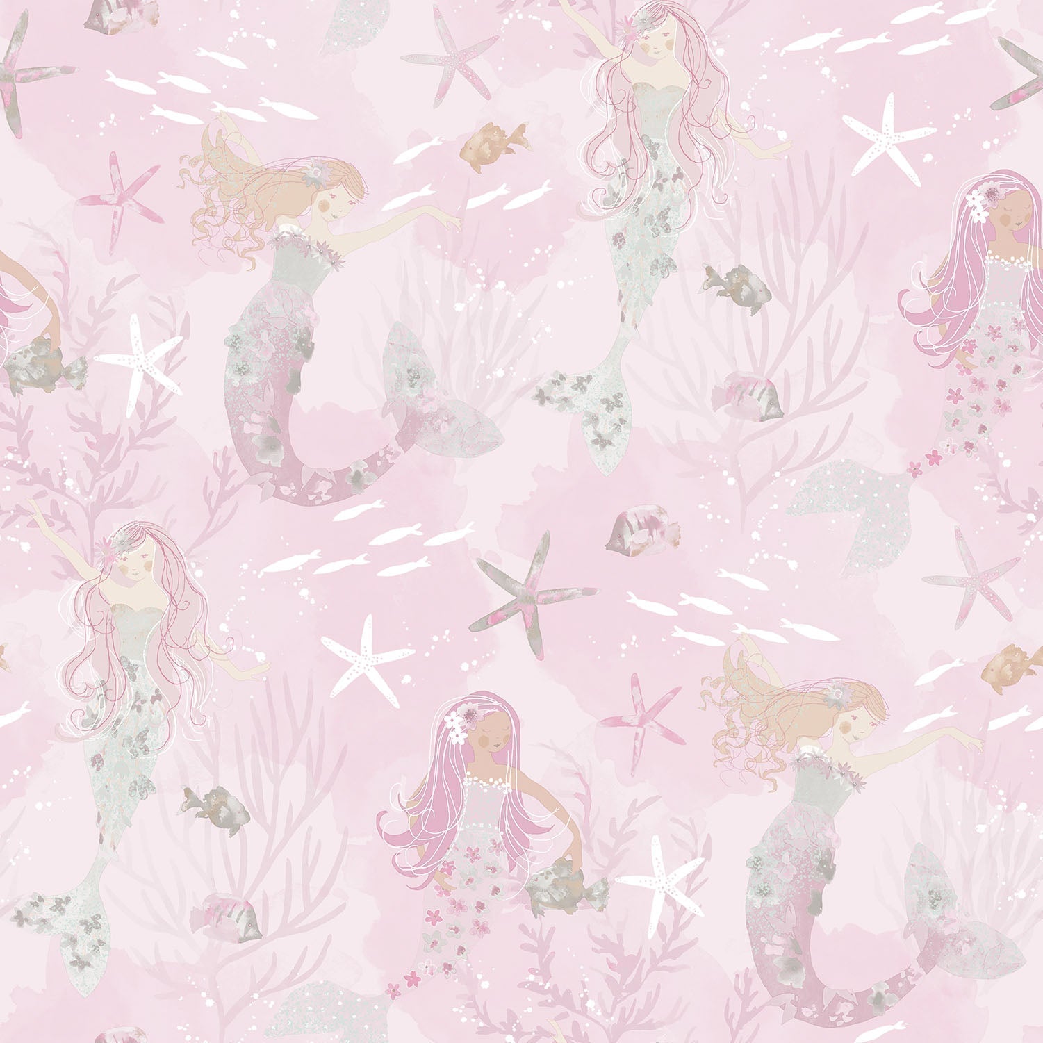 Tiny Tots 2 Mermaids Wallpaper - Pink / Grey / Glitter - Galerie - G78390 - Premier Wallcovering