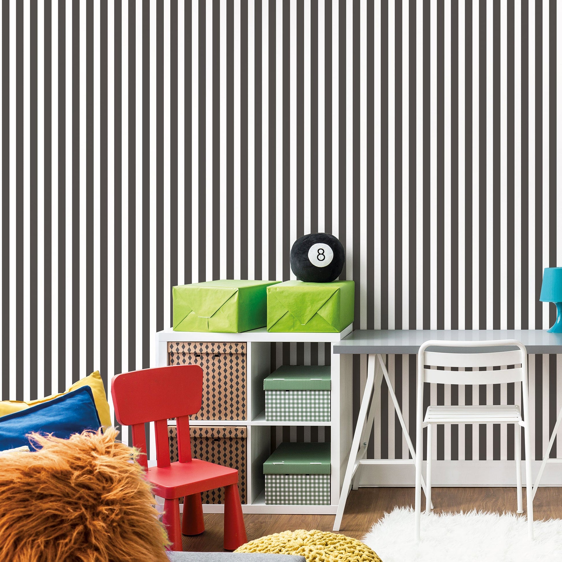 Tiny Tots 2 Regency Stripe Wallpaper - Black - Galerie - G78399 - Premier Wallcovering