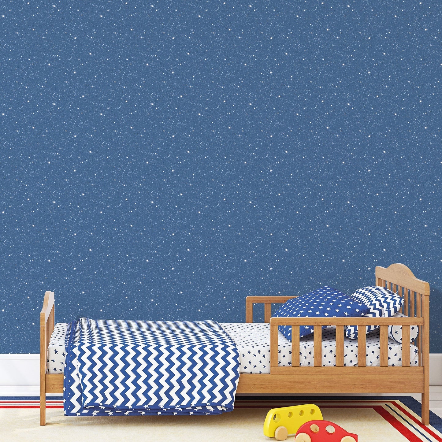 Tiny Tots 2 Space Sidewall Wallpaper - Cobalt Blue / Glitter - Galerie - G78408 - Premier Wallcovering