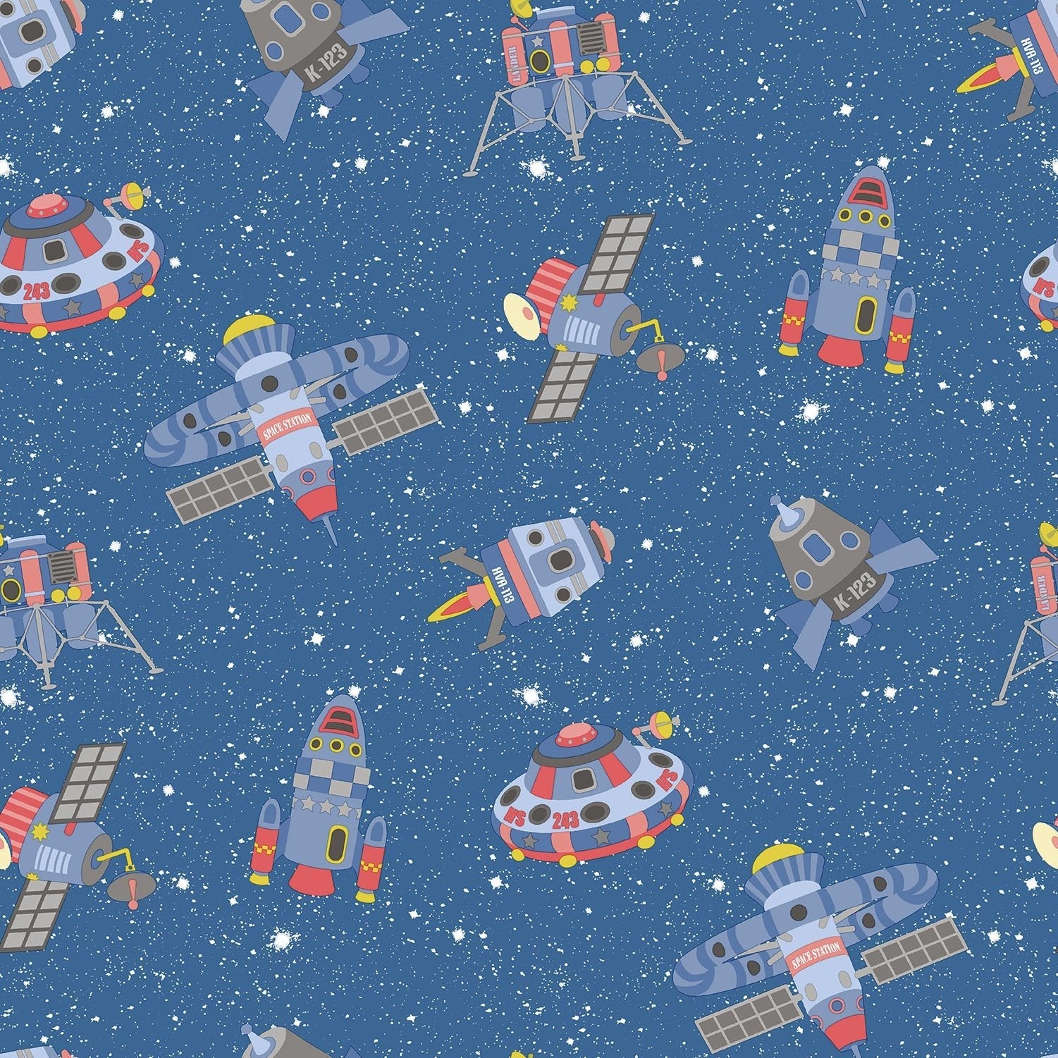 Tiny Tots 2 Spaceships Wallpaper - Cobalt / Primary / Glitter - Galerie - G78411 - Premier Wallcovering