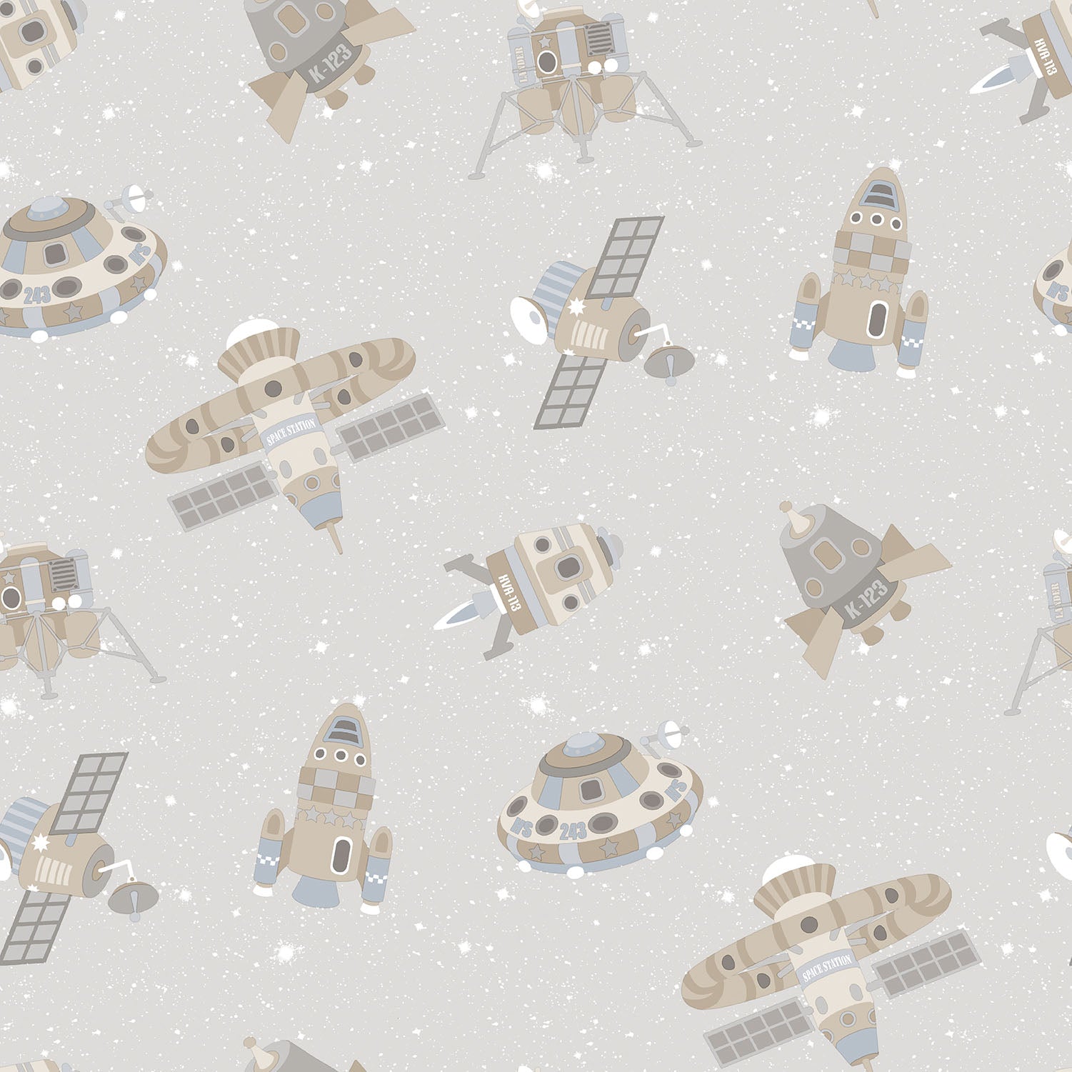 Tiny Tots 2 Spaceships Wallpaper - Greige / Tan / Glitter - Galerie - G78412 - Premier Wallcovering
