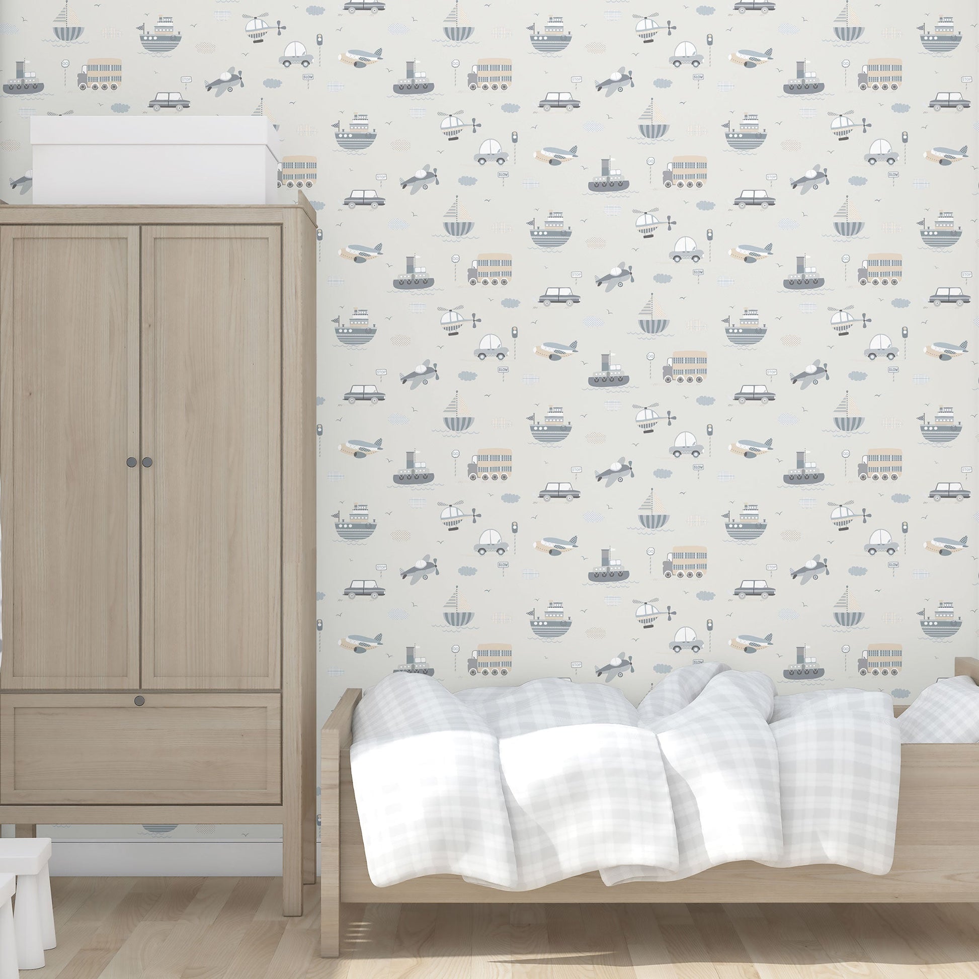 Tiny Tots 2 Transportation Wallpaper - Greige / Tan - Galerie - G78417 - Premier Wallcovering