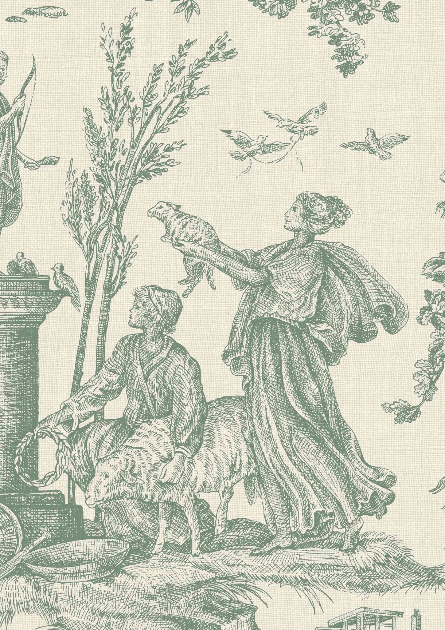 Toile Baptiste Wallpaper - Jade - Lewis & Wood - Premier Wallcovering