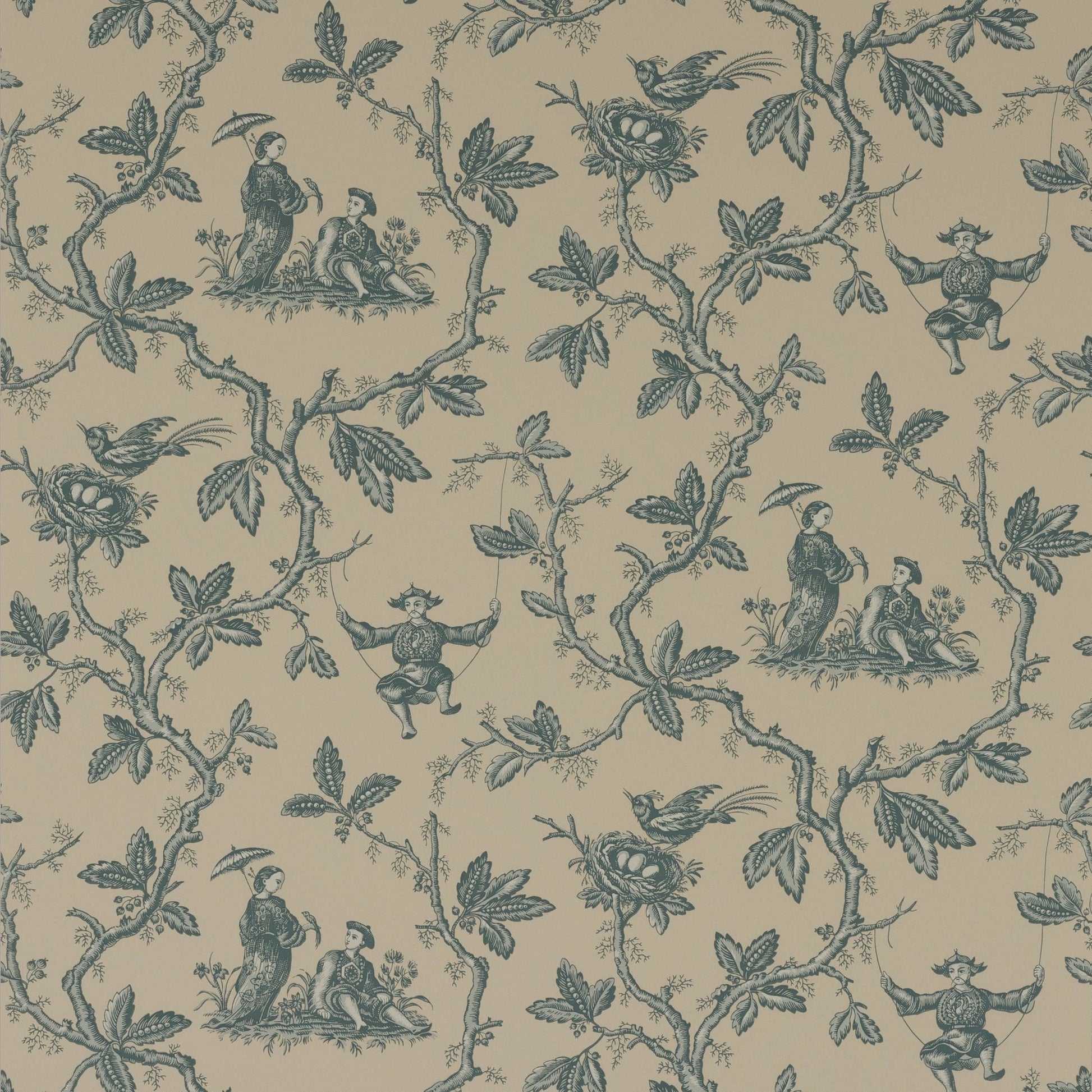 Toile Chinoise Wallpaper - Aqua - Colefax & Fowler - W7017 - 06 - Premier Wallcovering