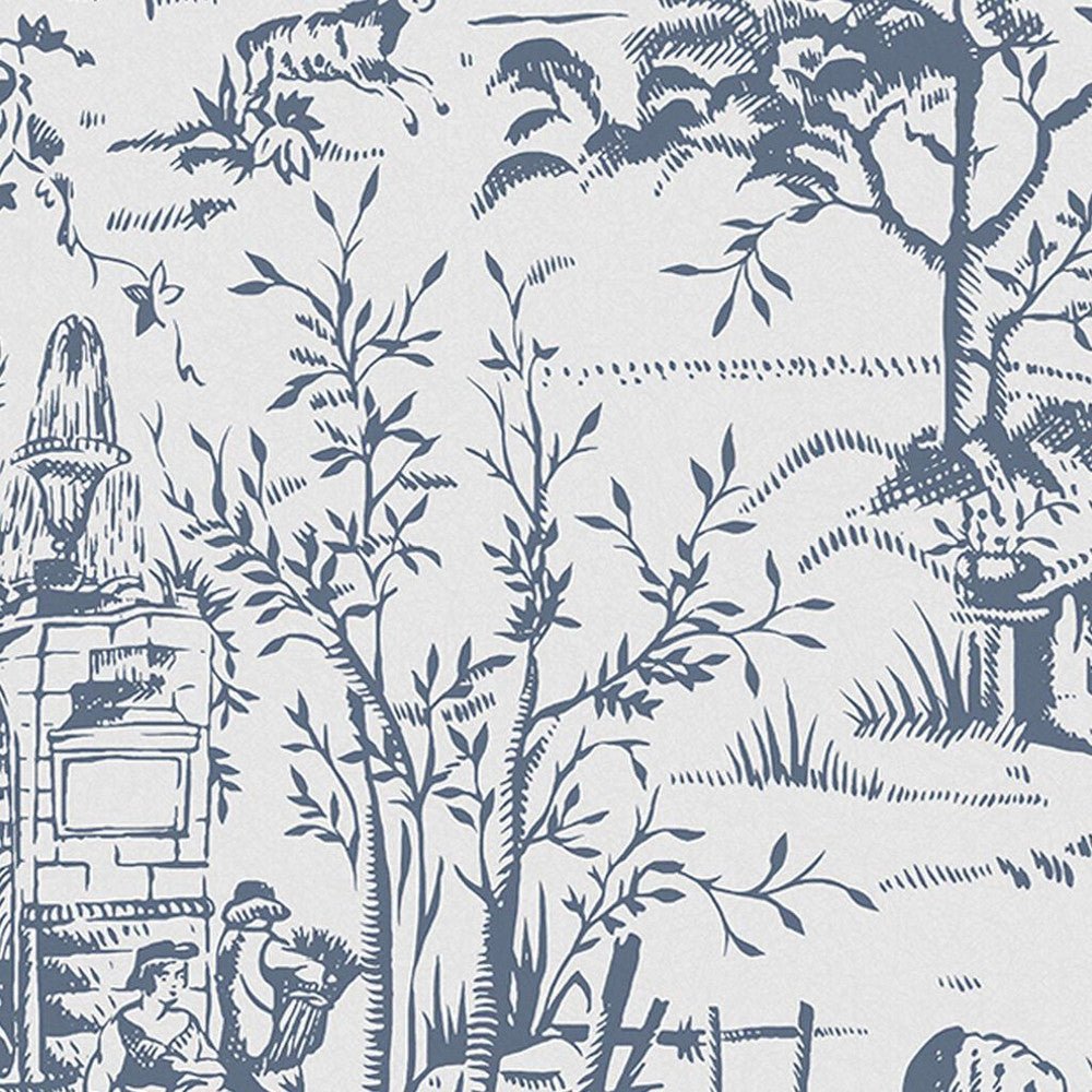 Toile de Jouy Wallpaper - Dark Seaspray Blue - Laura Ashley - 118494 - Premier Wallcovering